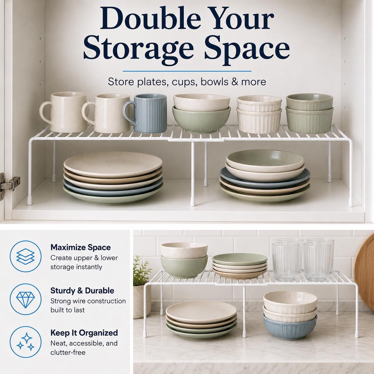 Joyibay 4 Pack Expandable Cabinet Shelf, 12.2-22.4x9inch Kitchen Organizer Rack, Kitchen Shelves for Spice Organization for Cabinet, Pantry Organizers and Storage, Spice Rack, Desk Organizer