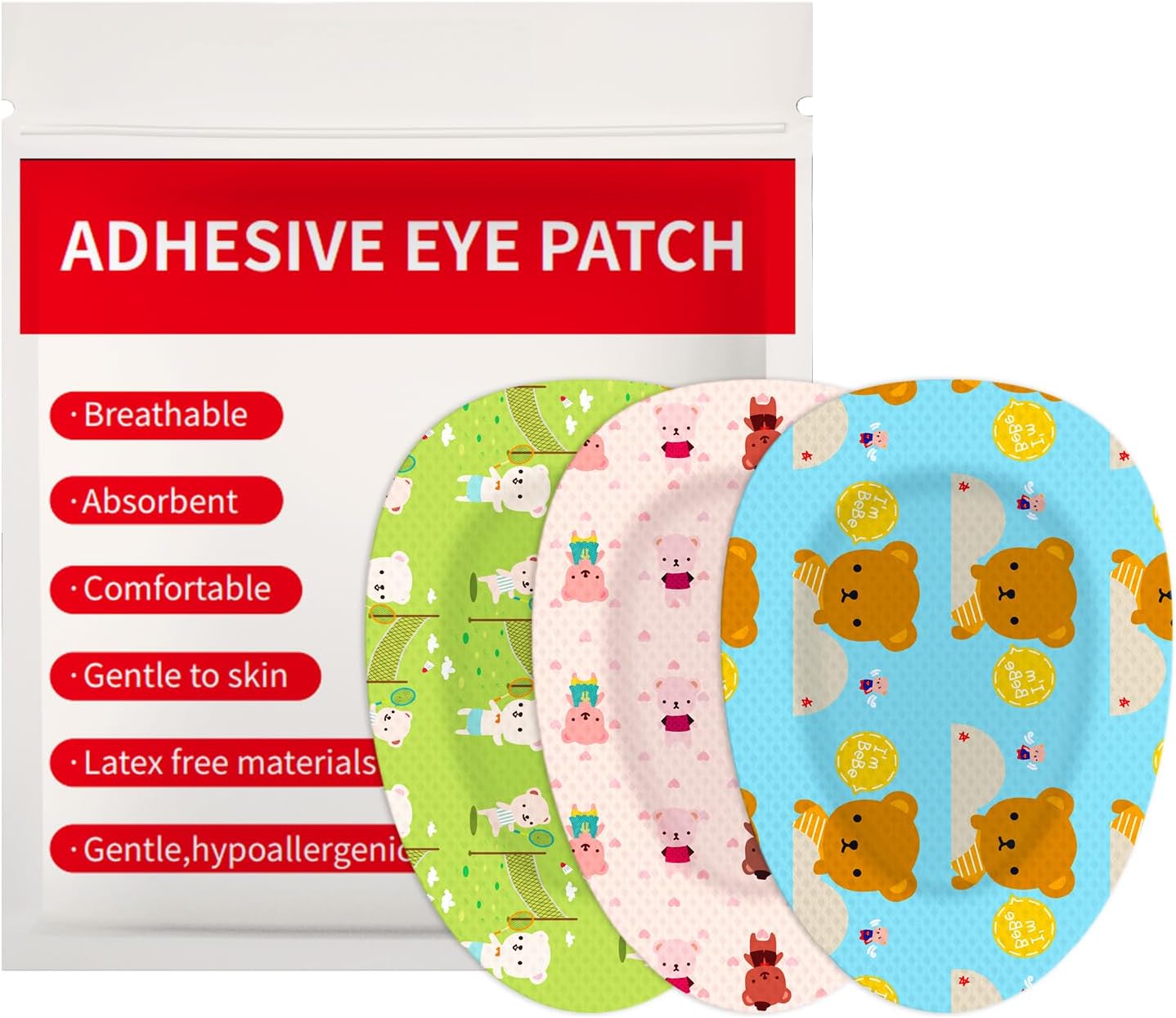 Cute Adhesive Eye Patches for Kids with 3 Different Designs Disposable Eye Patch Pad for Amblyopia, Lazy Eye(60 Count)