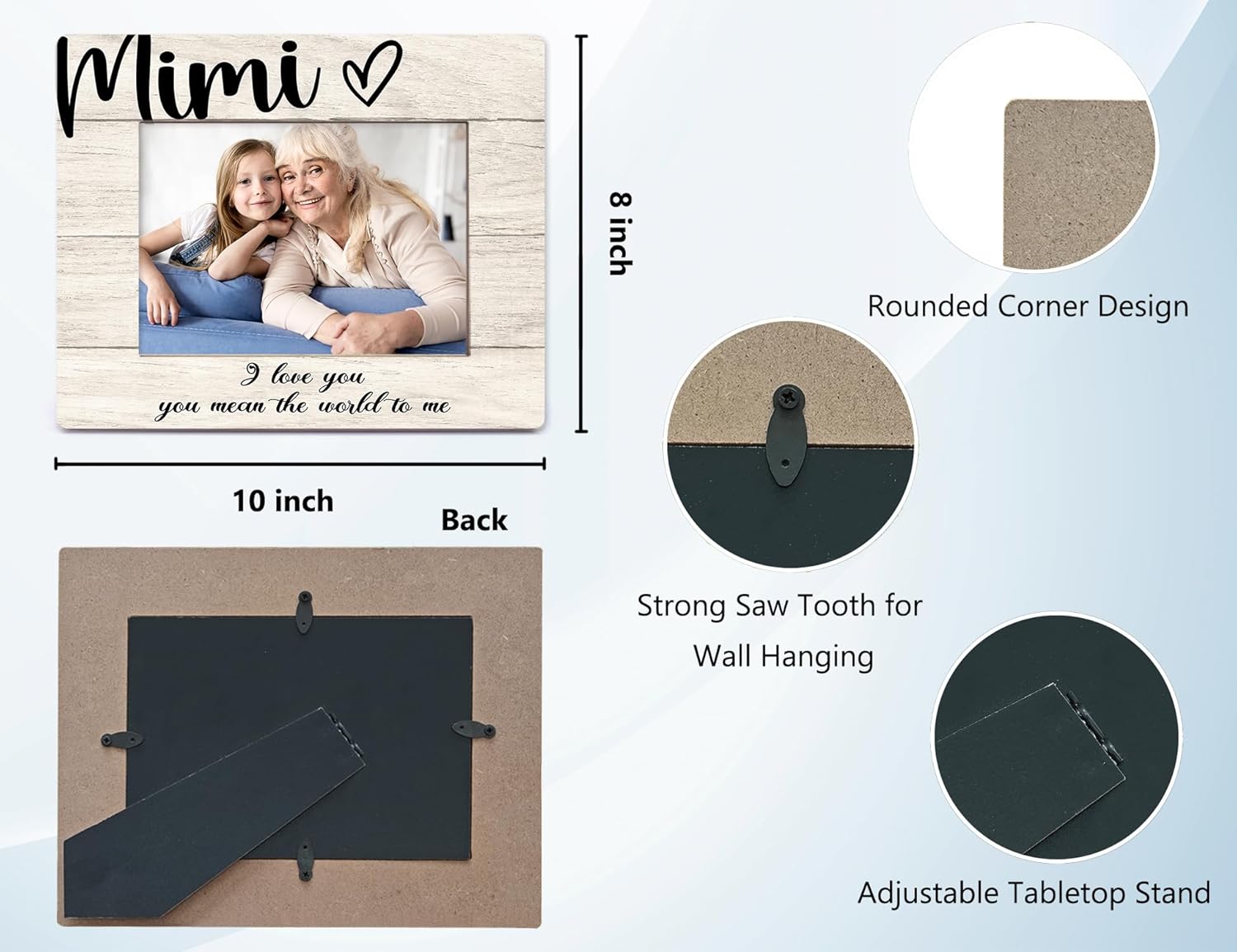 Orchroma Mimi Picture Frame, Mimi Gifts from Grandson Granddaughter, Mimi Mother's Day Birthday Gifts, I Love You Mean the World to Me Mimi Photo Frame 5X7 - Image 3