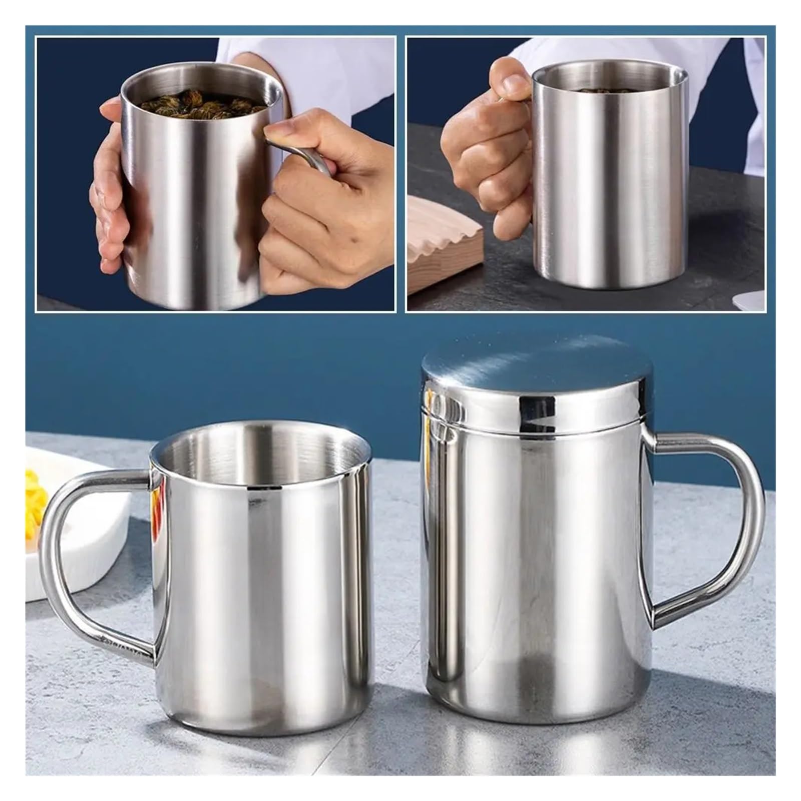 Taza de café acero inoxidable, taza antiescaldado doble capa, vaso térmico portátil for bebidas, té y jugo para Casa y Oficina(With lid 400ml)