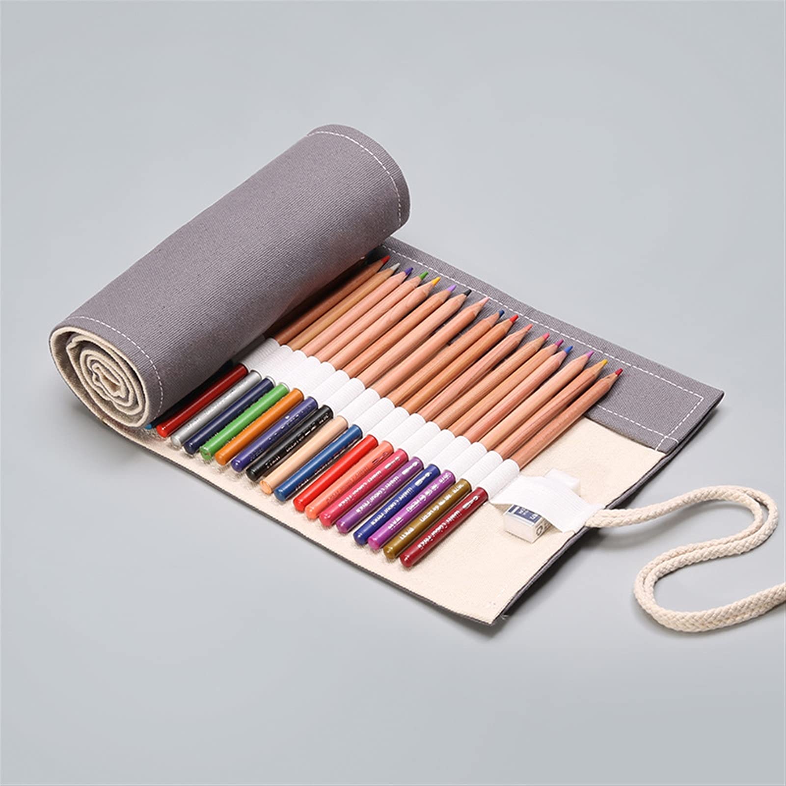 Federmäppchen Handgemachte graue Leinwandkunst Stift Vorhang 12 24 36 48 72 Loch Große Kapazität Bleistift Hülle Farbe Bleistift Skizze Schreibwaren Tasche (Color : 24 Hole)