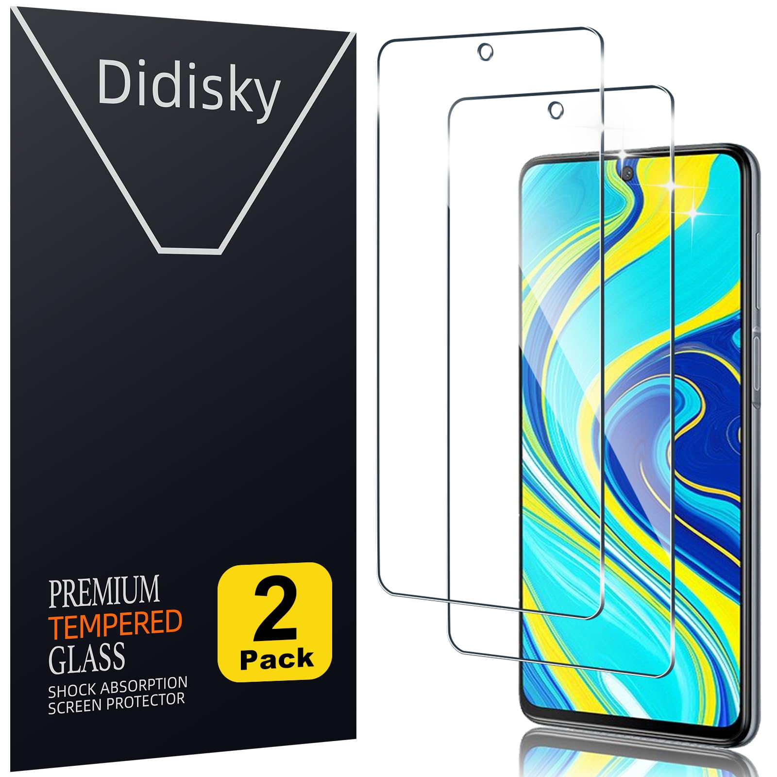 Didisky Lot de 2 Verre Trempé pour Xiaomi Redmi Note 9S, Note 9 Pro, Note 9 Pro Max, 9H