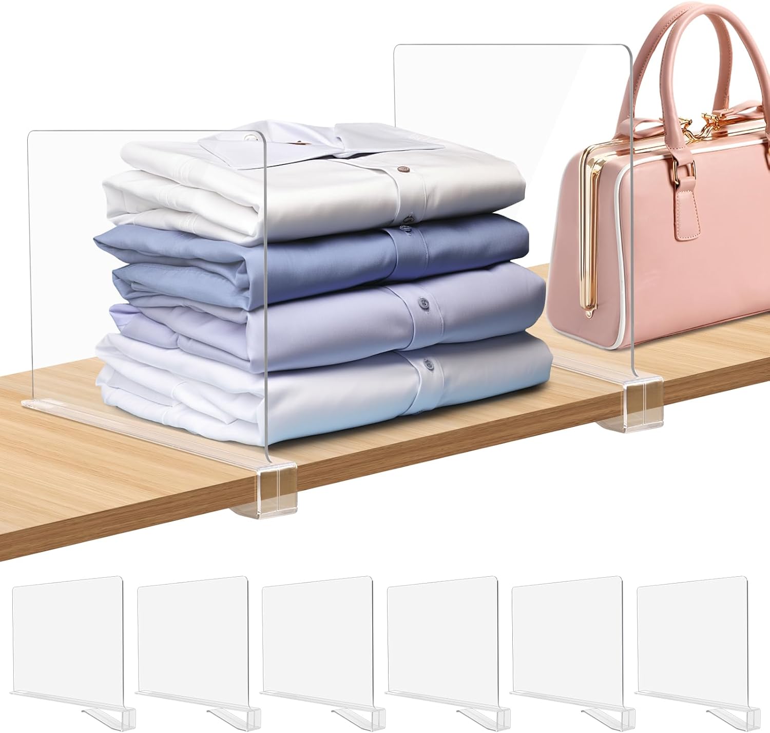 Shelf Dividers for Closet Organization Closet Dividers for Shelves, 6PCS Clear Shelf Dividers for Clothes Purse Bag Separators Acrylic Bookshelf for Organization
