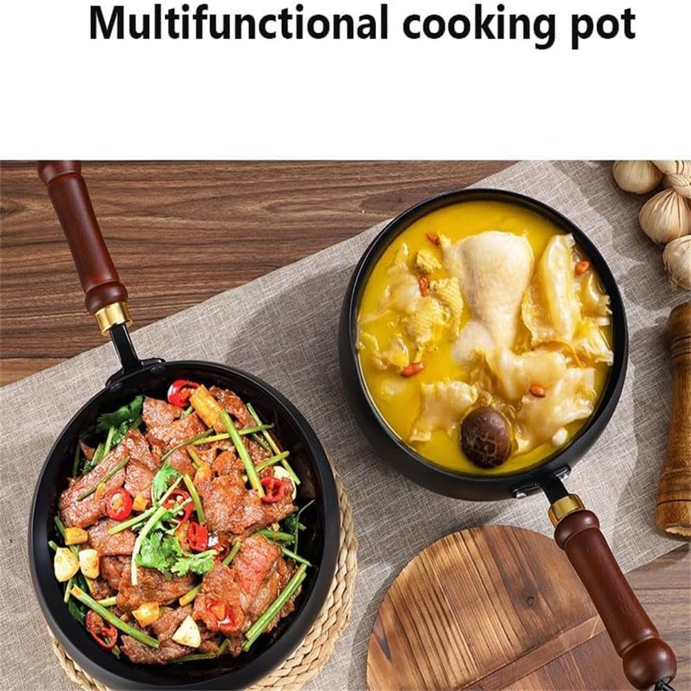 Padella in ferro non rivestita, padella in Sartén de hierro sin revestimiento, sartén japonesa Suntuup, wok de fondo redondo con tapa, wok pequeño de fondo plano sin revestimiento (30cm)