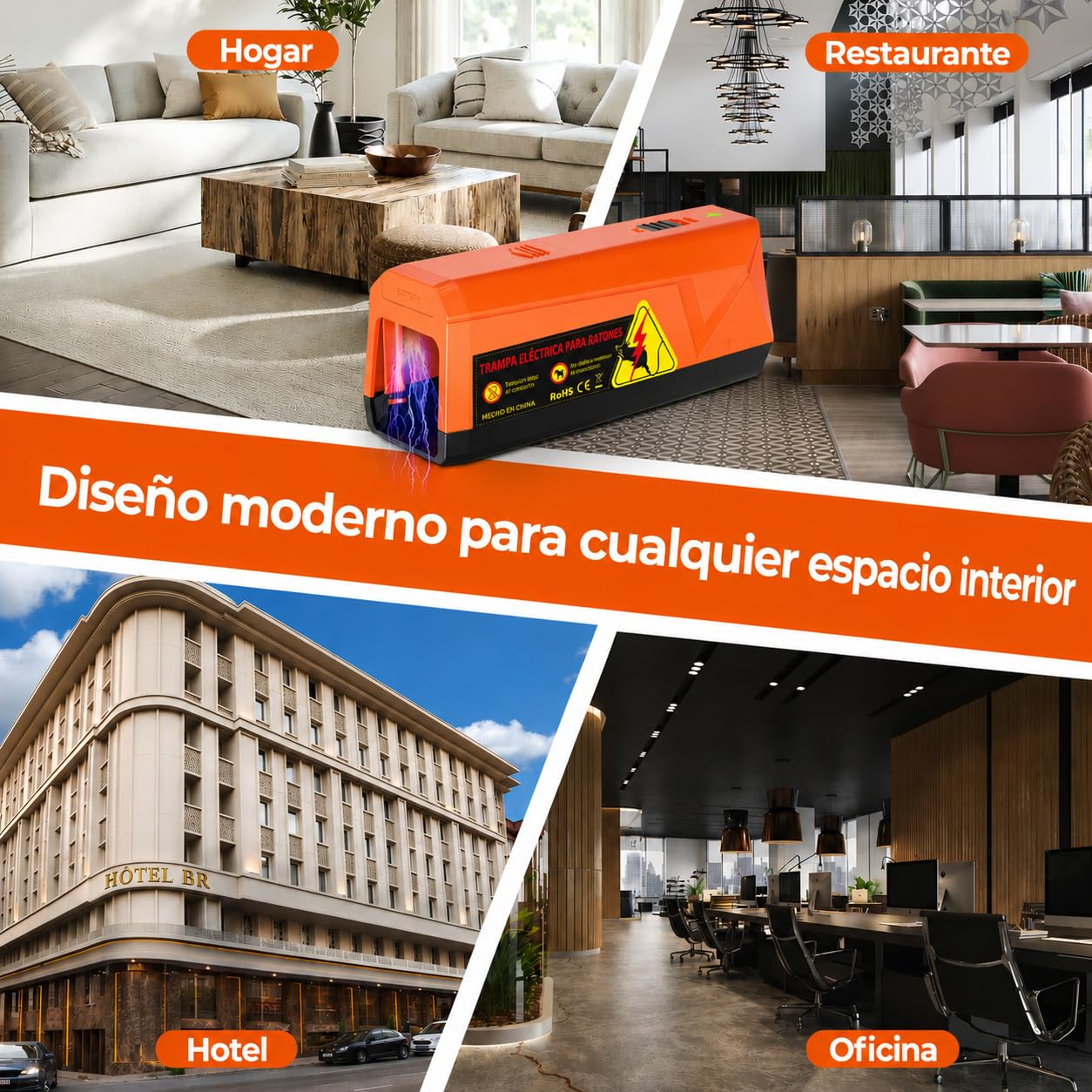 Trampas Eléctrica para Ratones a Pilas, Voltaje Potente de 2000V para Matar Ratas al Instante, Adecuada para Cocina, Almacén, Ático, Eficaz para Ratones Pequeños (Naranja)
