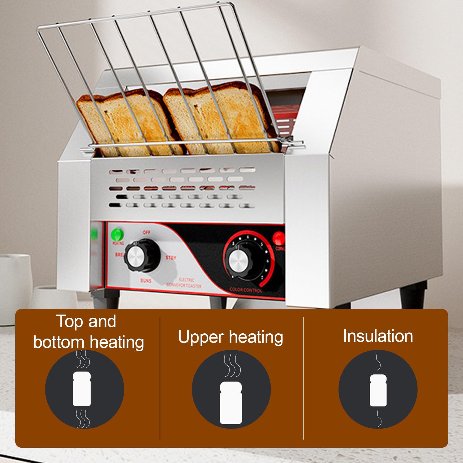 Tostador De Cinta Doble, Tostador De Pan Profesional De Cadena, Acero Inoxidable, De 300 Rebanadas por Hora, para Bar, Restaurante, BolleríA Y Reposterí