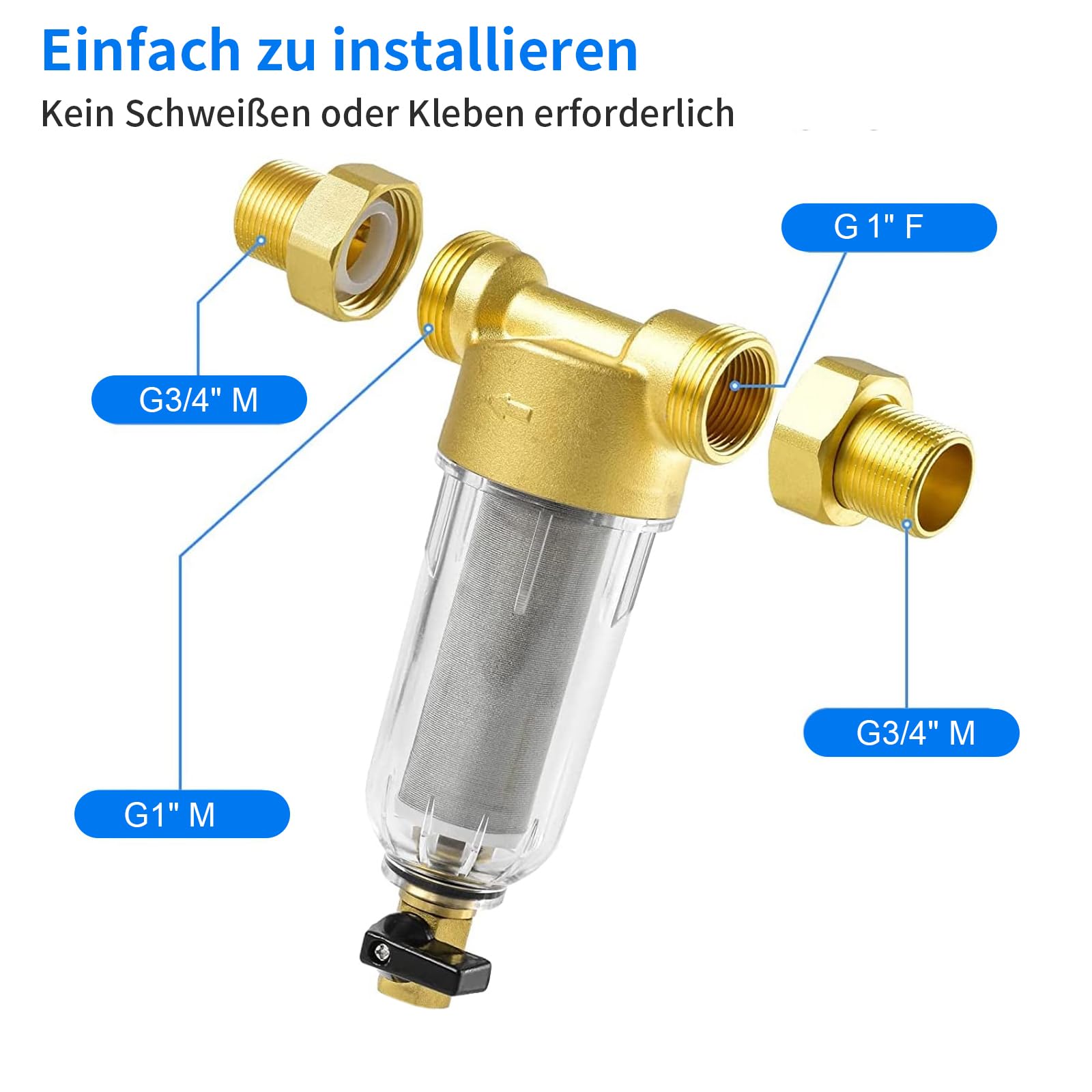 100 Mikron Rückspülfilter Wasserfilter Filter, Wiederverwendbarer Spin-Down-Sedimentwasserfilter, Vorfilter für Brunnenwasserschlauch Sedimentfilter (G 1" mit G 3/4")
