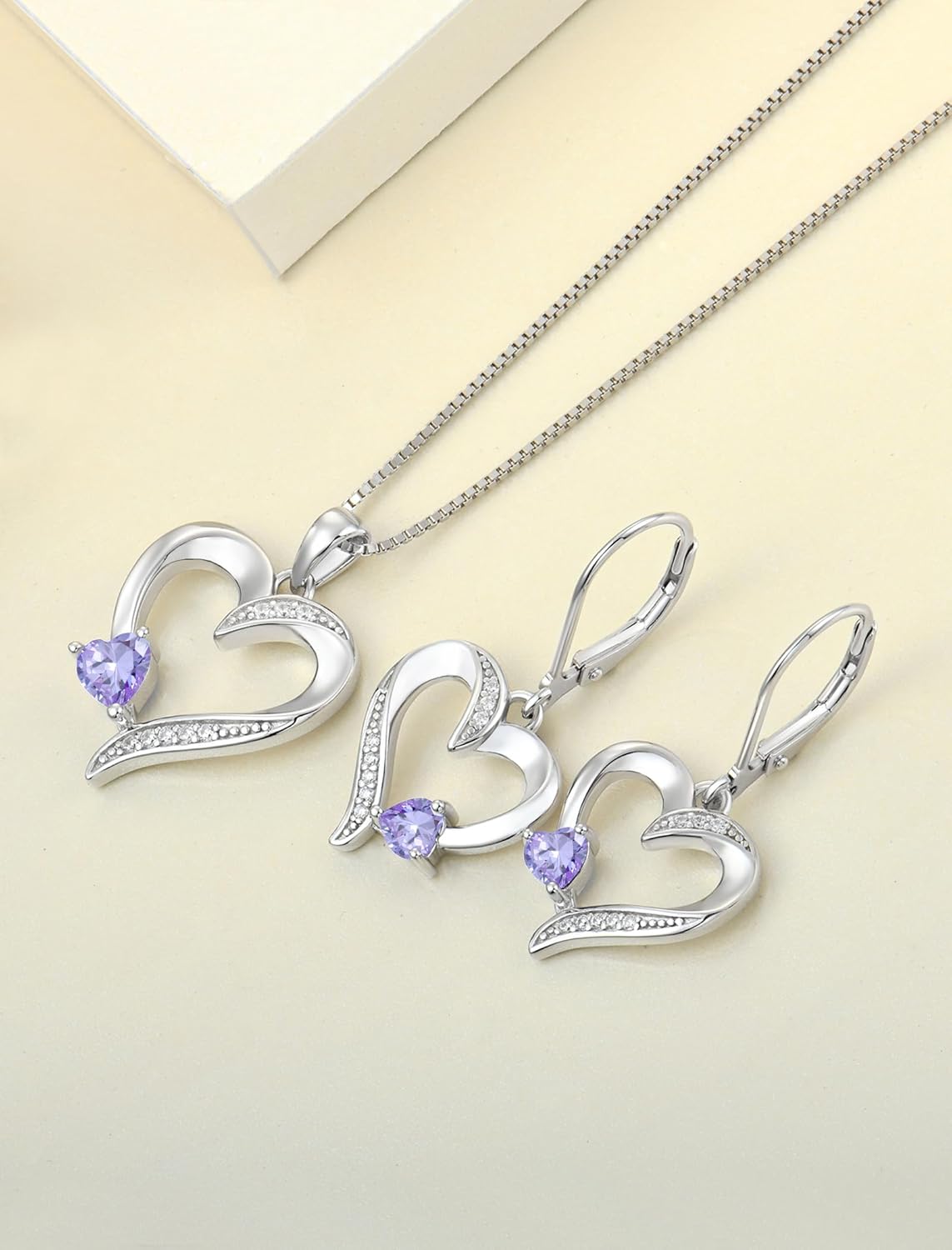YL Heart Necklace 925 Sterling Silver Love Heart Pendant Birthstone Jewelry for Women - Image 5