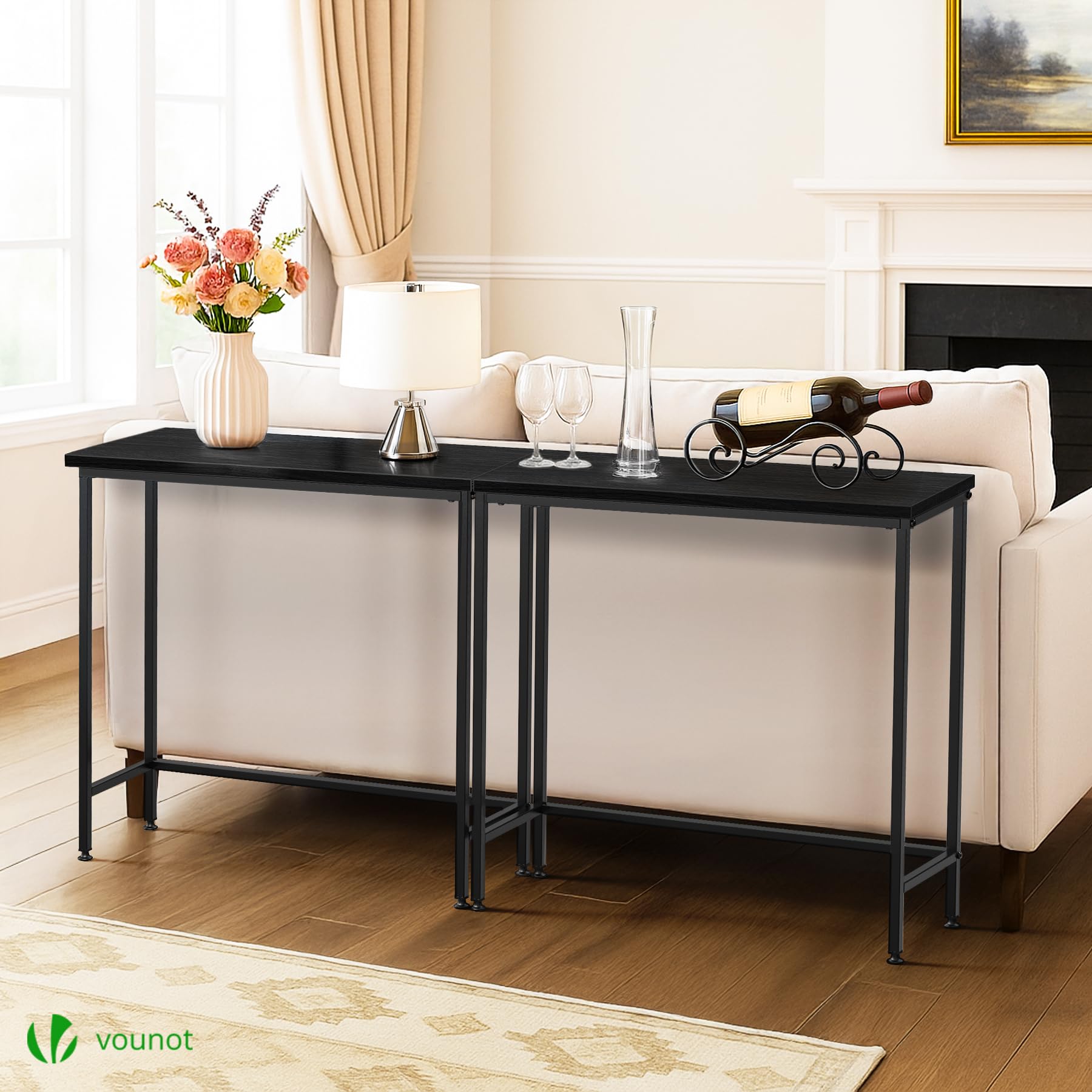vounot® Table Console en Métal et MDF Table d’Entrée Petite Table de Présentation Bout de Canapé pour Couloir Entrée Salon Bureau Chambre 75x24x75 cm Noir