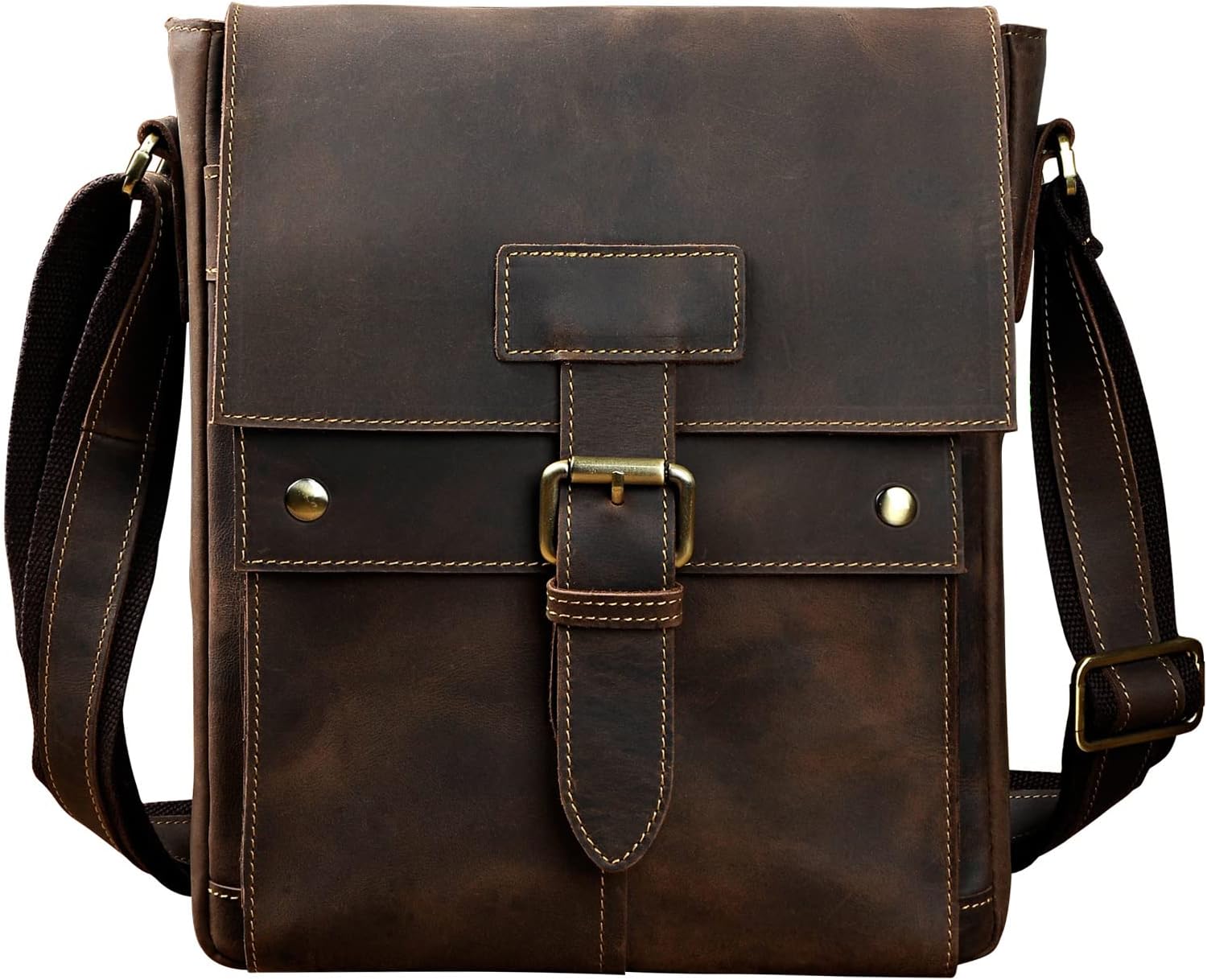 Mens Genuine Leather Casual Satchel Sling Messenger Shoulder Cross-body Bag Flap Over