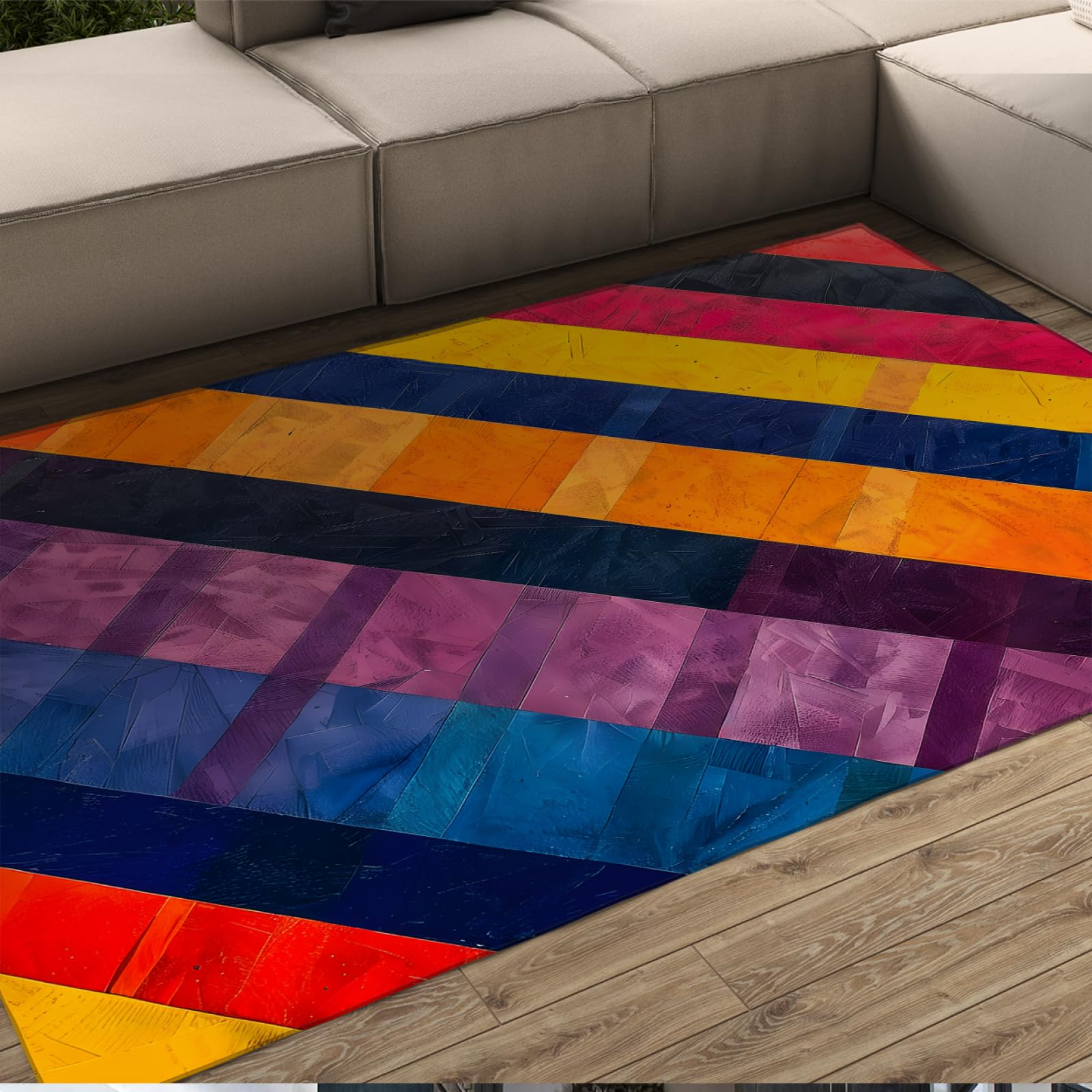 Tapis coloré à rayures arc-en-ciel moderne antidérapant chambre coucher 90x120cm