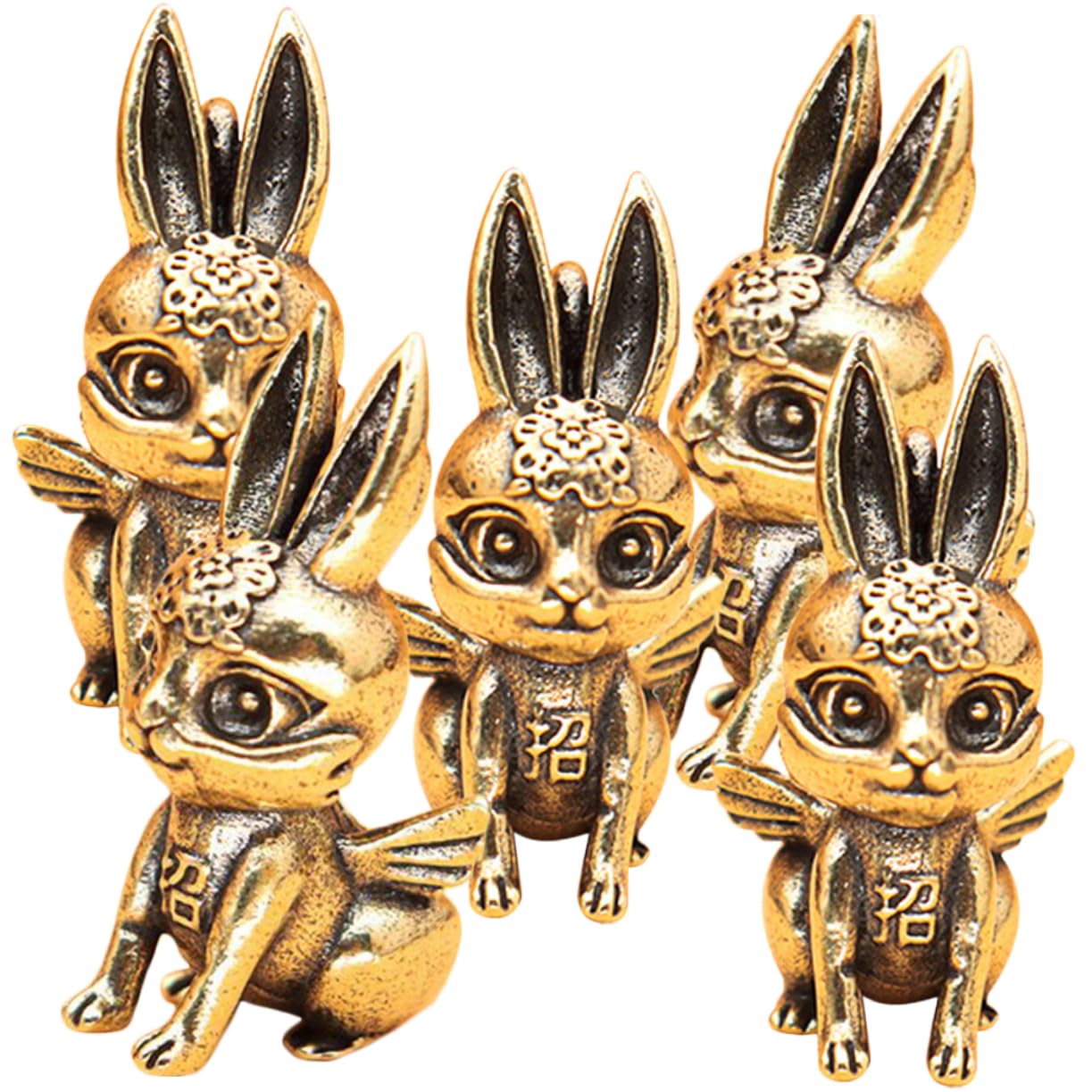 VOSAREA 4 Ensembles Pendentif Lapin en Laiton Antique Lapin Sculpture Chinois Année du Mini Figurine Escargot Décor Chinoiserie Ornements 5 pièces * 4