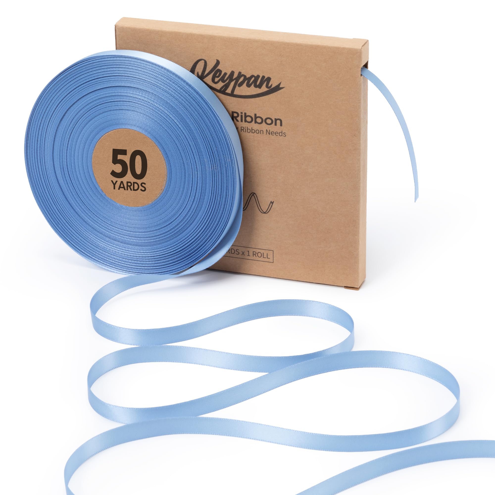 Keypan Blue Satin Ribbon 10MM X 45.72M Double-Faced Ribbons for Gift Wrapping Flower Bouquet Wedding Paper Bows Hair Invitations Crafts Baby Shower — image 1