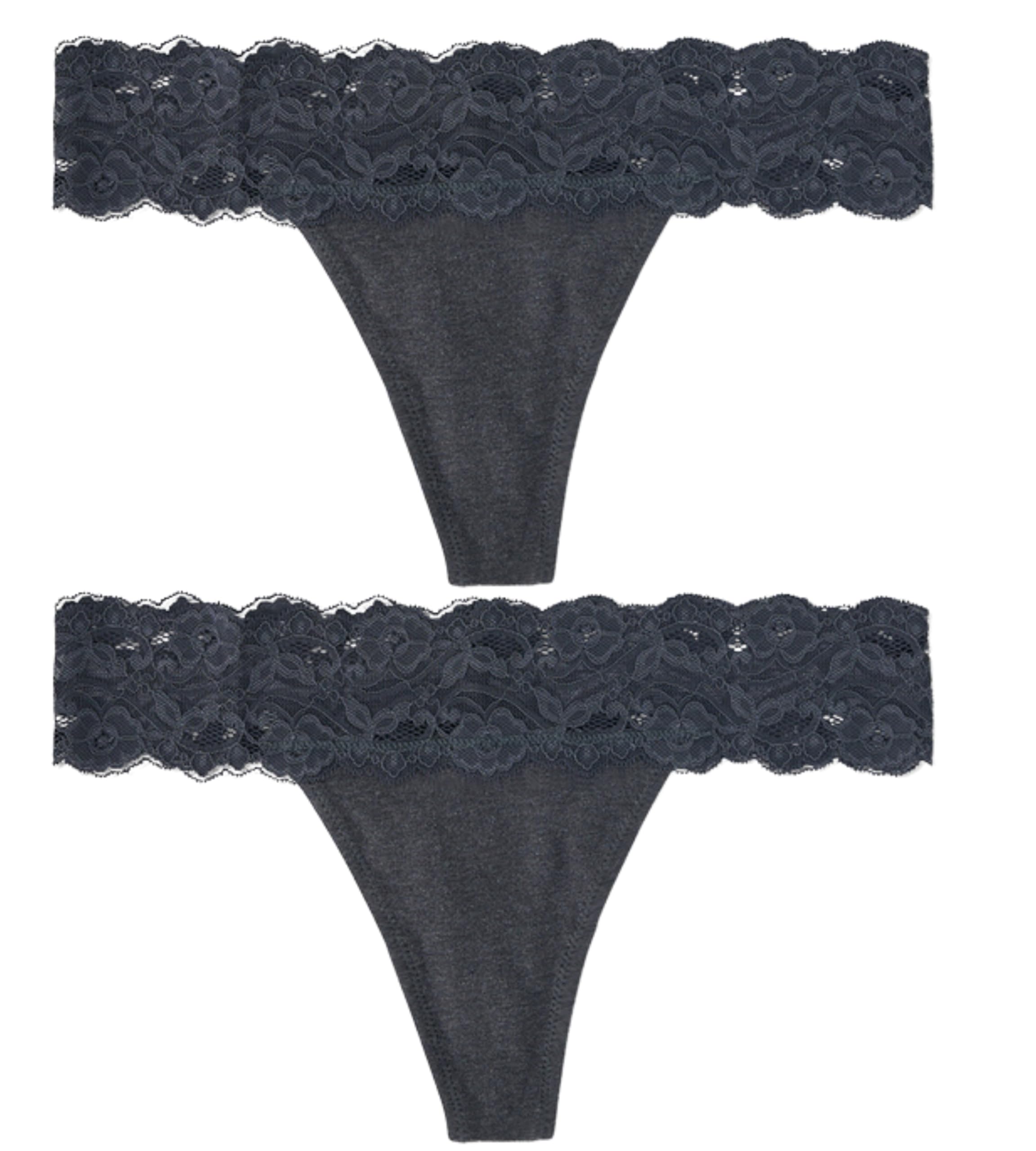 Women's Thong Underwear - Microfiber Stretch Lace Panties Soft & Sexy Lingerie for Women/Soft lace Waistband/G String Thong Panty/lace Waist Thong| Combo of 2 Grey-image-6