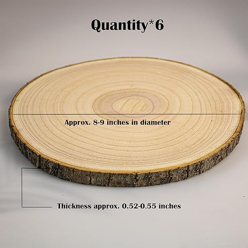 Miniatura 5 de Rebanadas grandes de madera sin terminar para centros de mesa, 6 piezas de 8 a 9 pulgadas, redondas de madera para decoración de mesas, círculos de