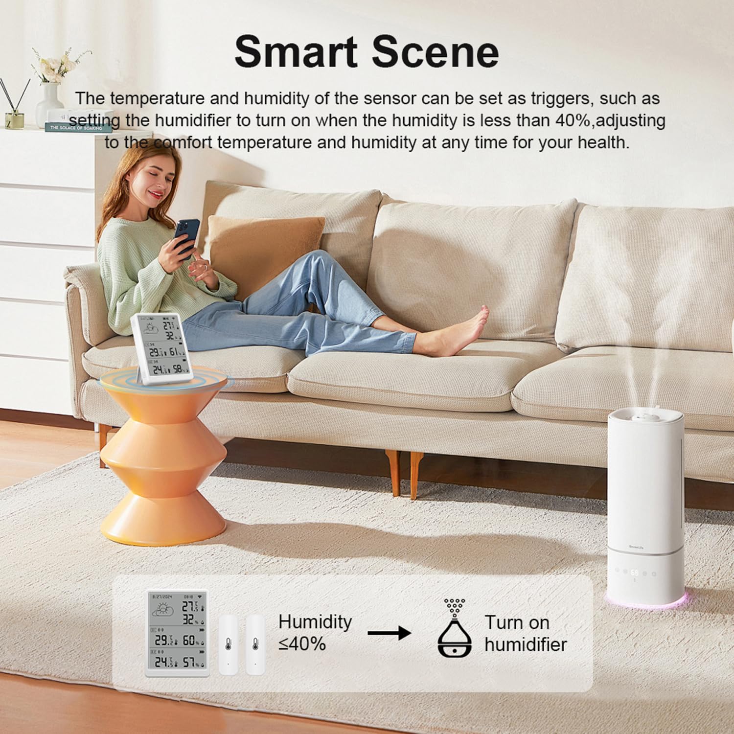 WLAN Thermometer Hygrometer Innen: Intelligenter Temperatur- und Feuchtigkeitsmonitor mit App-Benachrichtigungen und Kostenfreier Datenexport, kompatibel mit Alexa, 4 Sensoren und Basisstation