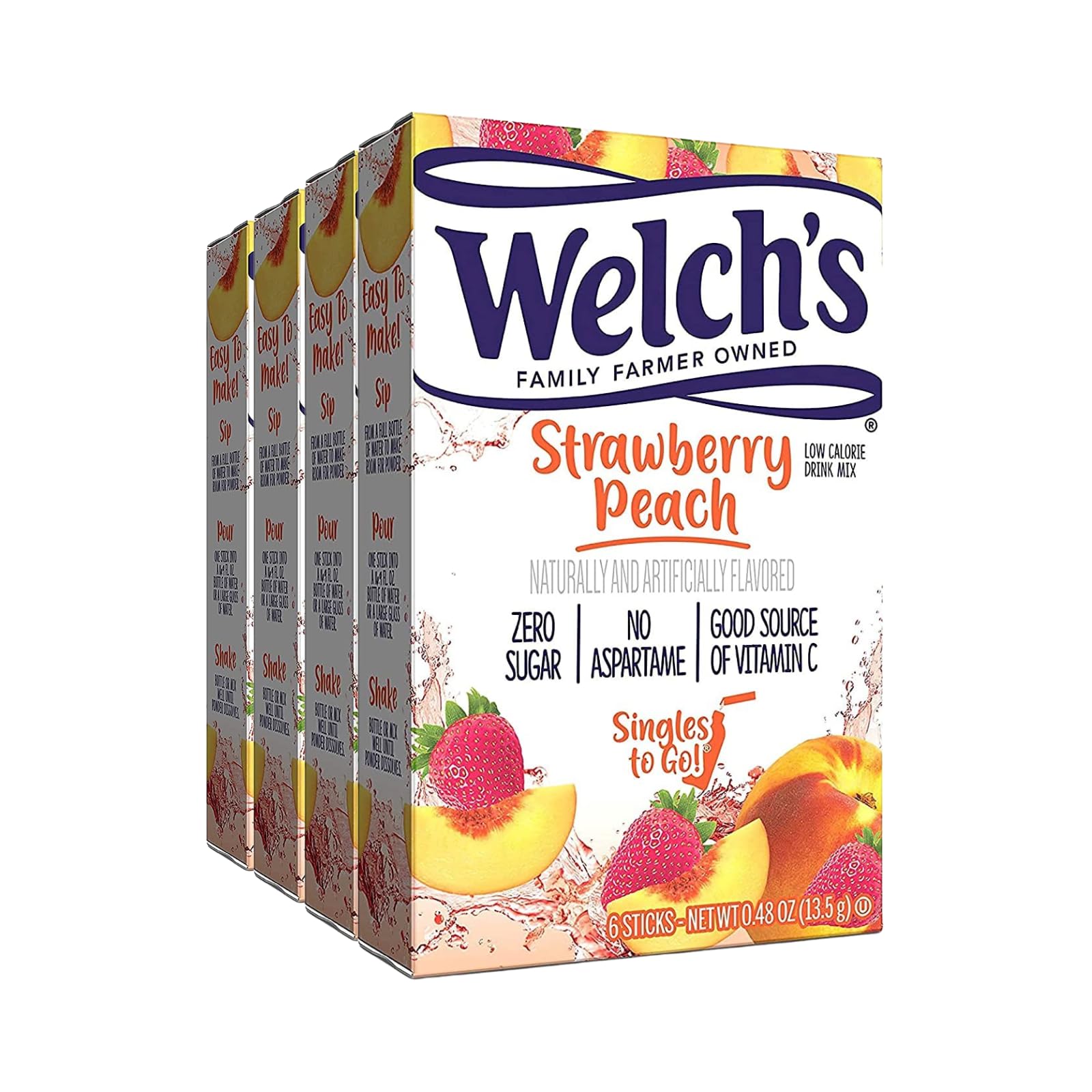 SINGLES TO GO!Welch's Strawberry Peach, Drink Mix - 0.48 Ounce (Pack of 4)