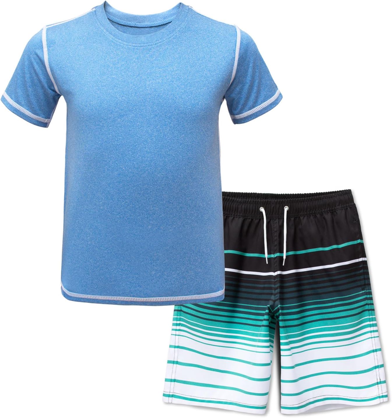 Boys’Rash Guard Set UPF 50+ Short Sleeve Swim Shirt Quick Dry Bathing Suit Trunks Swimwear Size 8,10-12,14-16