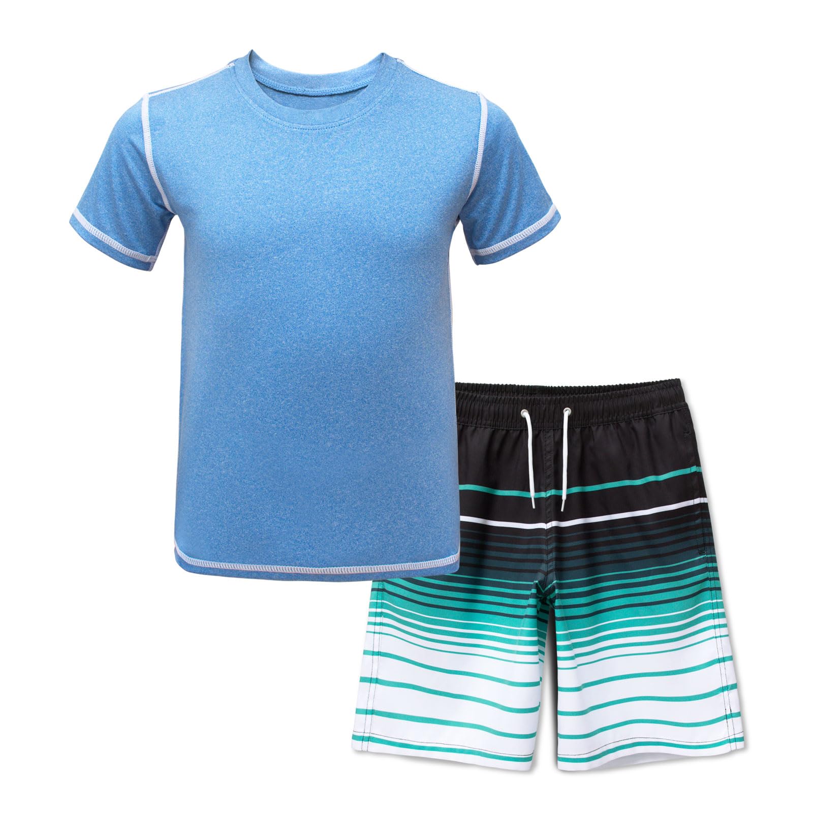 Boys’Rash Guard Set UPF 50+ Short Sleeve Swim Shirt Quick Dry Bathing Suit Trunks Swimwear Size 8,10-12,14-16