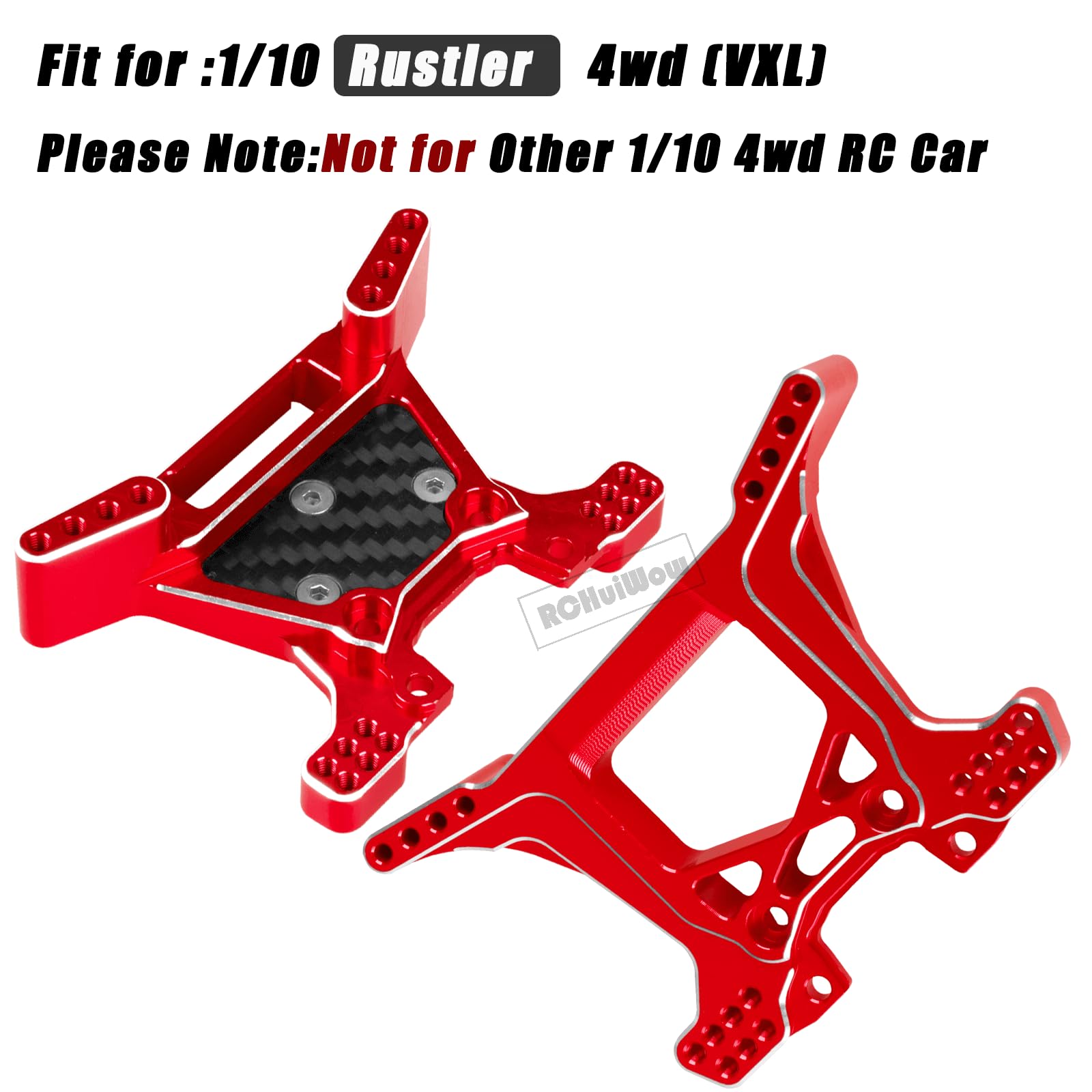 RCHuiWow Upgrades Part for 1/10 Rustler 4WD/4WD(VXL),Alloy Front and Rear RC Shock Towers Hops up,Red