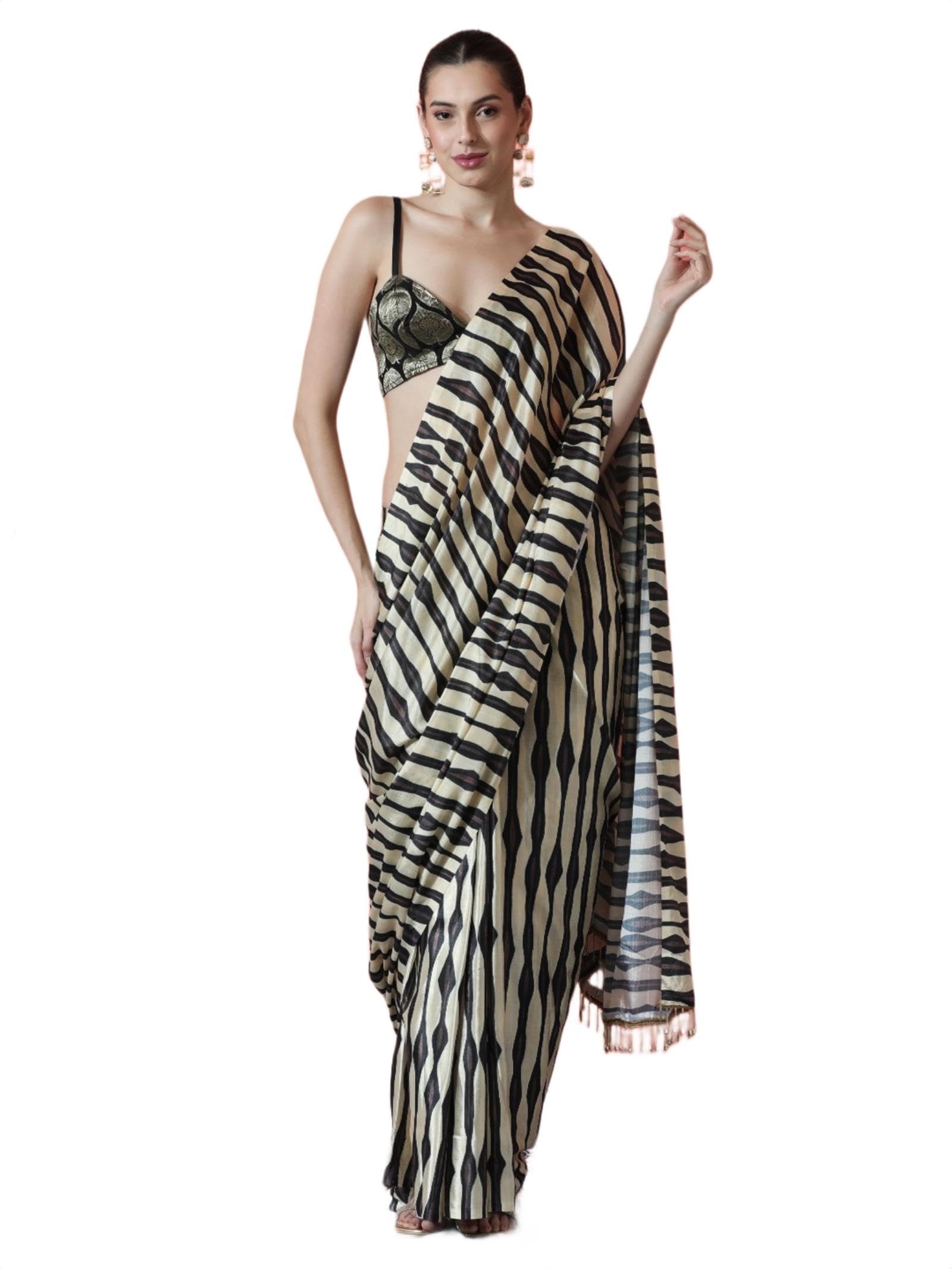 Women's Chinnon Ready To Wear Printed Saree with Unstitched Blouse Piece and Lace Work-VP5038 to 5053-P-image-27