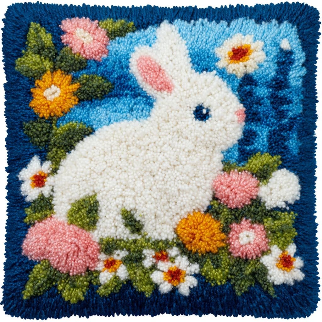 Henypt DIY Latch Hooking Pillow Kits Rabbits and Flowers