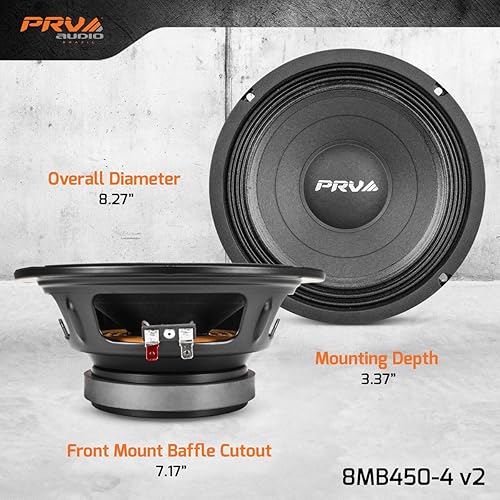 Miniatura 4 de PRV AUDIO 8MB450-4 v2 8" Altavoz de bajos medios 4 ohmios Altavoz de audio profesional 93.5dB 450 vatios Bobina de voz de 2" (individual)