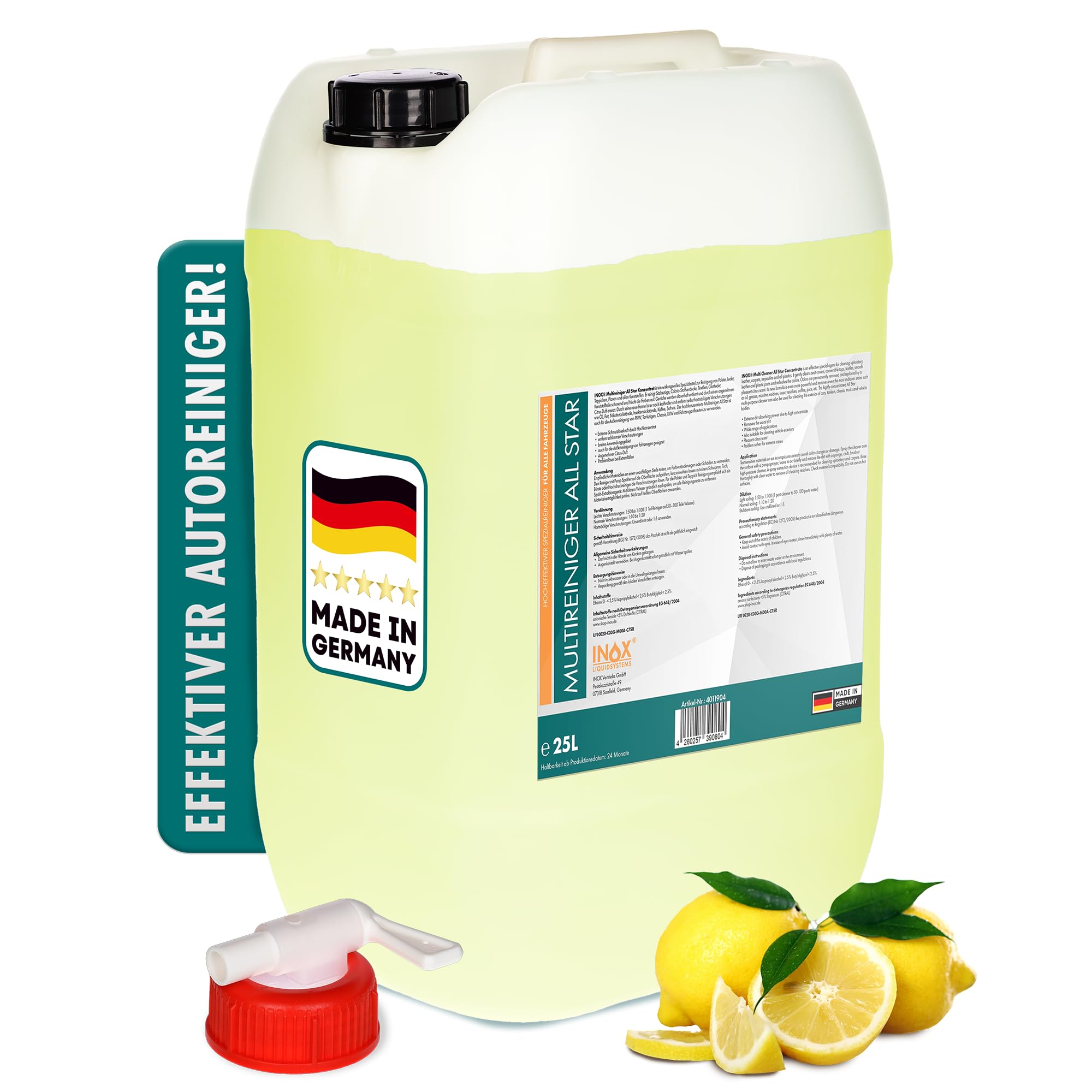 INOX® - All Star Multireiniger 25L Spray Auto Reiniger | Polsterreiniger Auto und Teppichreiniger | Kunststoffreiniger und Autoreinigung von Innen und Außen