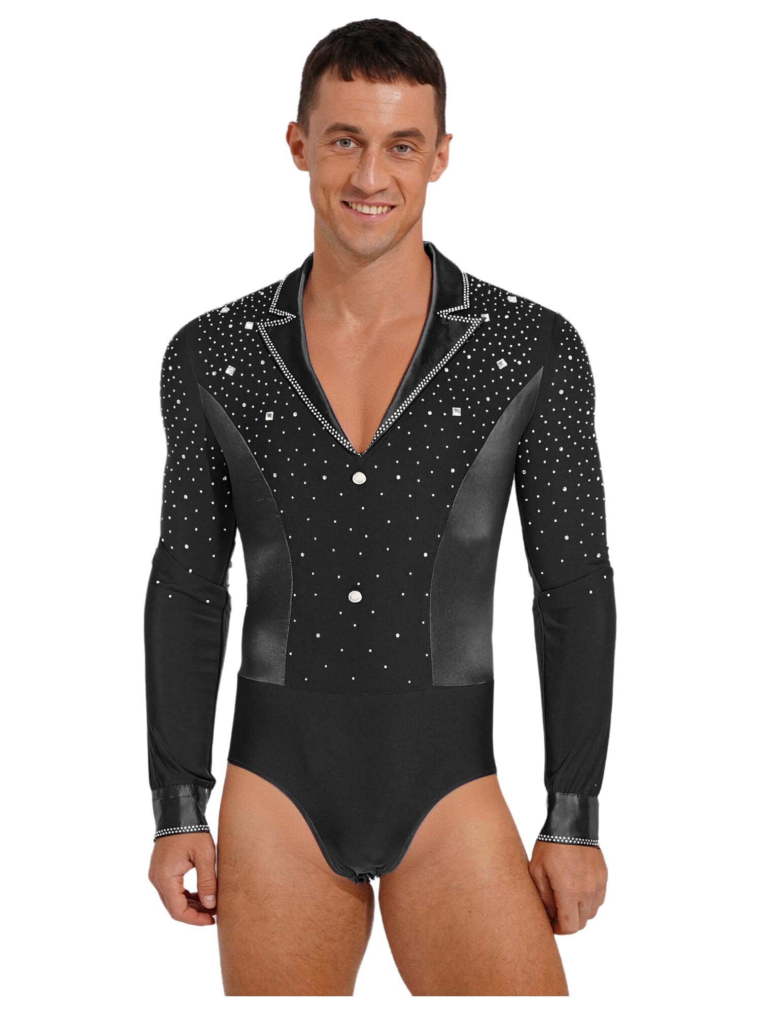 inlzdz Maillot De Gimnasia Rítmica para Hombre Body Baile Latino Manga Larga Monos Cuello En V Disfraz Bailarina De Fiesta Actuación