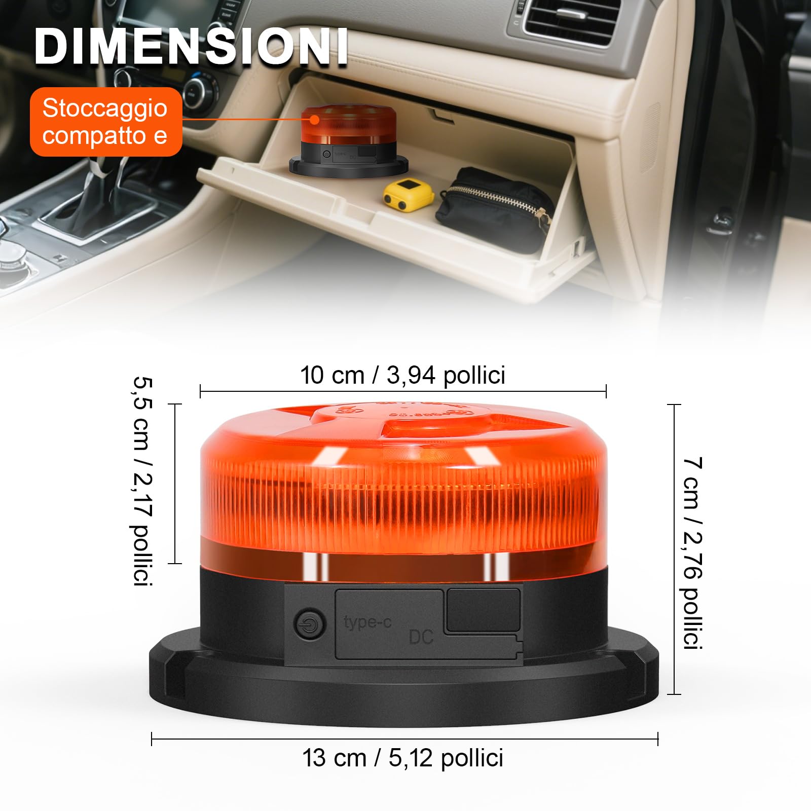 AnTom Lampeggiante Trattore LED Ricaricabile 12V 24V 9 Modalità di Lampeggio con Magneti, Luce di Avvertimento Gialla, Cavo di Ricarica Auto e USB con Indicatore Batteria per Auto, Trattore, SUV