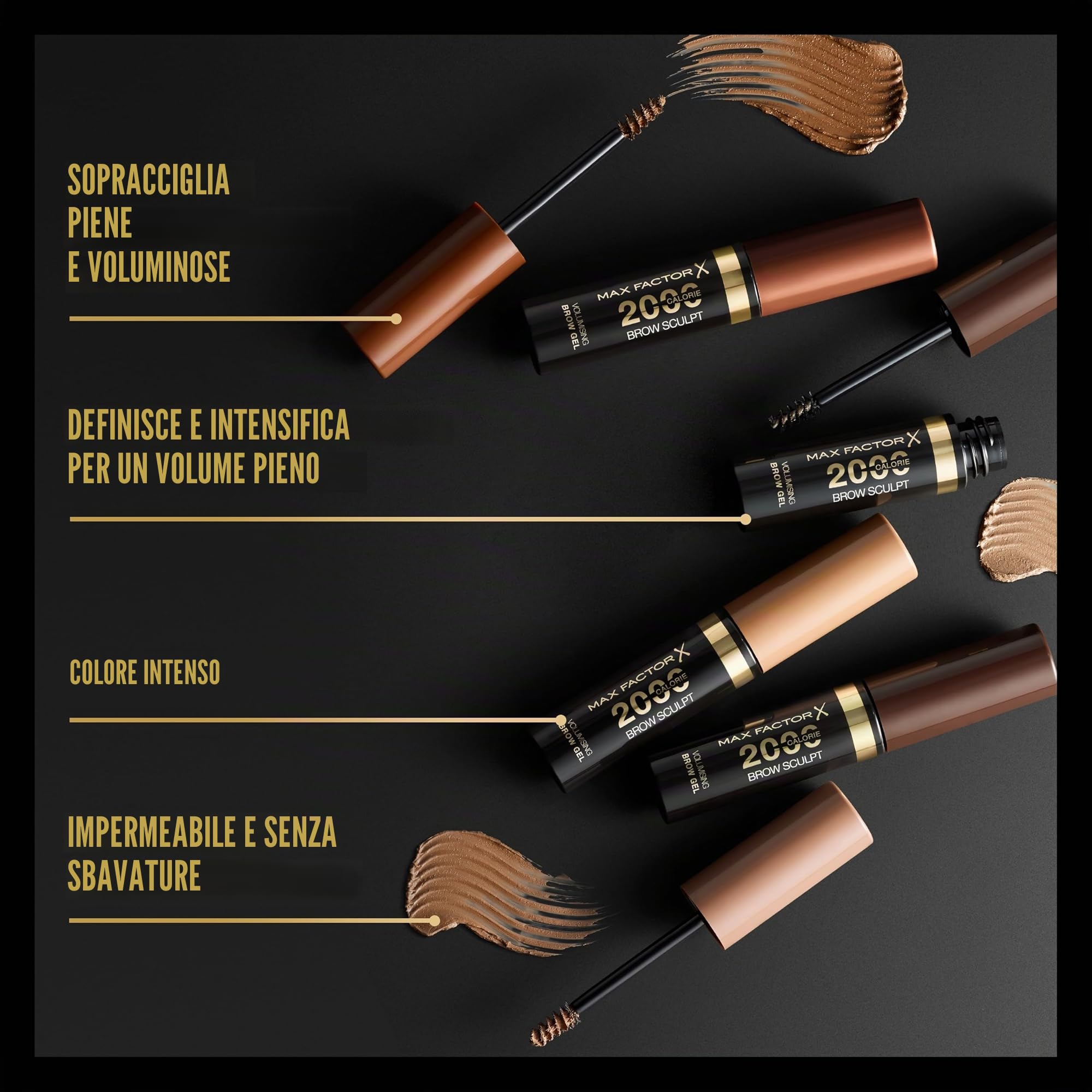Max Factor 2000 Calorie Gel per sopracciglia, a lunga tenuta, sopracciglia più folte e voluminose, waterproof, non sbava, modella e accentua, 5 tonalità, 002 Soft Brown, 4,5 ml