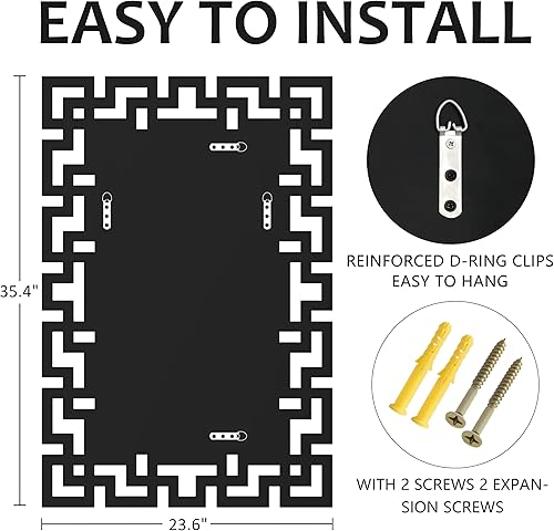 Miniatura 4 de MUAUSU Espejo decorativo de pared de 36 x 24 pulgadas, espejo veneciano griego rectangular plateado para decoración de pared, sala de estar, baño,