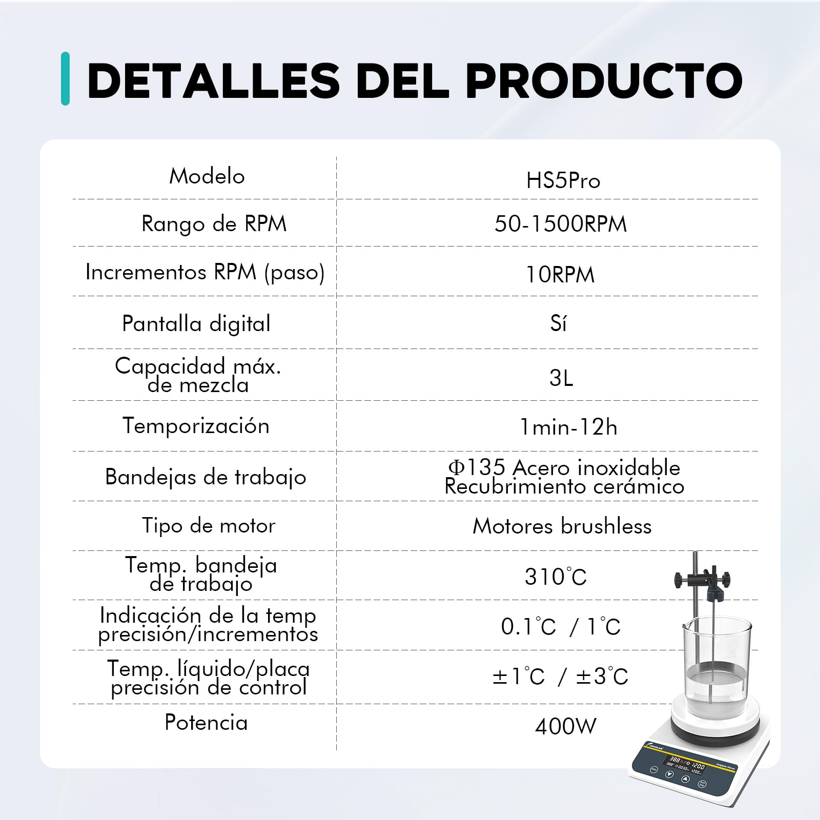 LABFISH Laboratorio Agitador Magnético Placa Calentadora 310℃/ 590℉ 5 Pulgadas Agitador Magnético Digital 3L Ajuste de Temporizador 50-1500rpm, Sensor de Sonda y Barra de Agitación Incluidos
