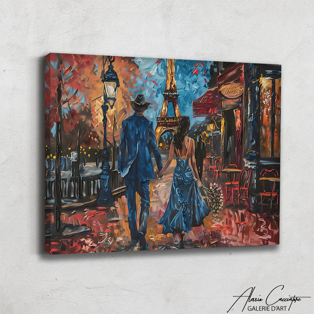 Alessio Cacciatore Quadro per camera da letto coppia, decorazione da parete con amore e coppia, idea regalo per giovani coppie, decorazione da parete Parigi - tela coppia innamorata