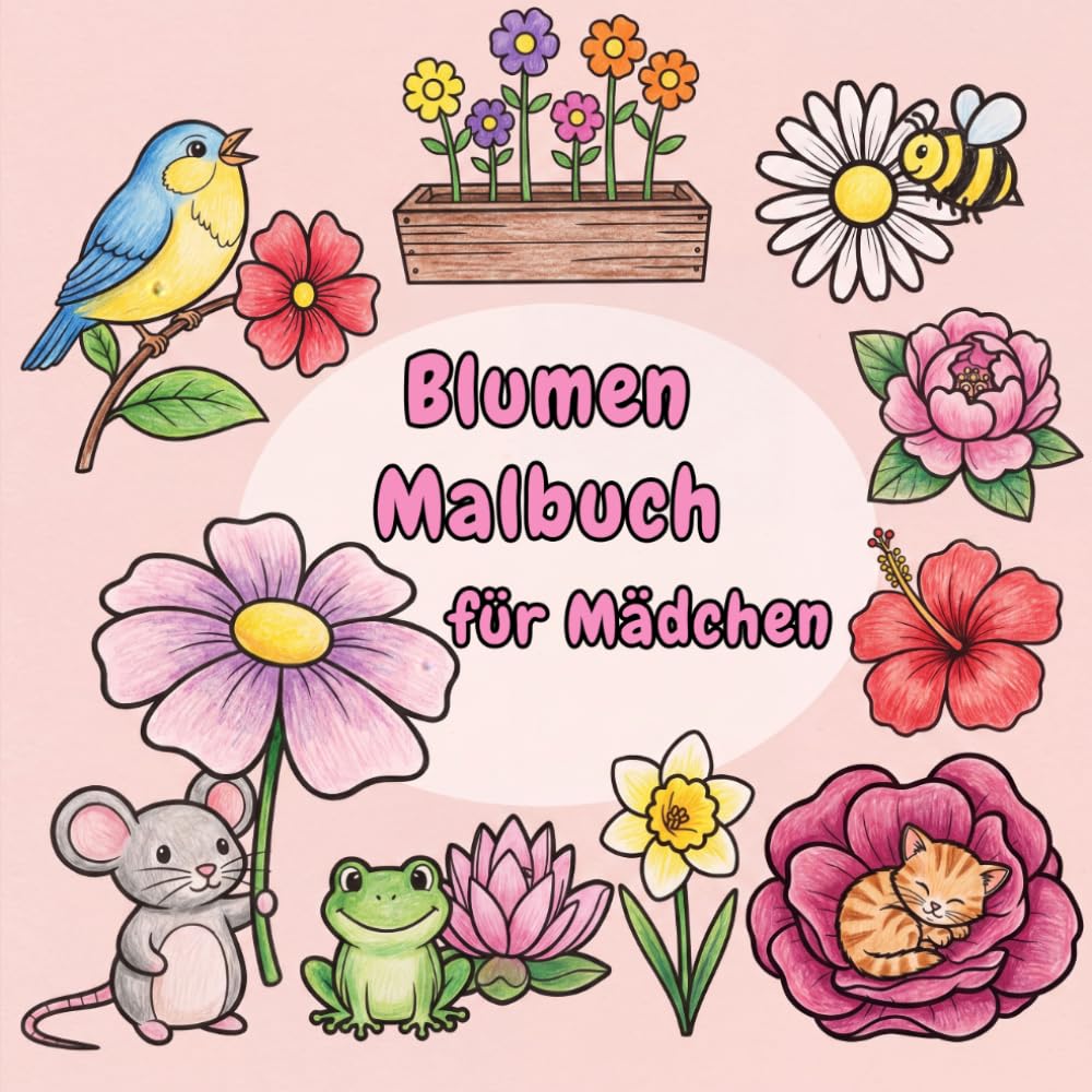 Blumen Malbuch für Mädchen: 50 zauberhafte Malvorlagen mit Blumen für Kinder ab 4 Jahren