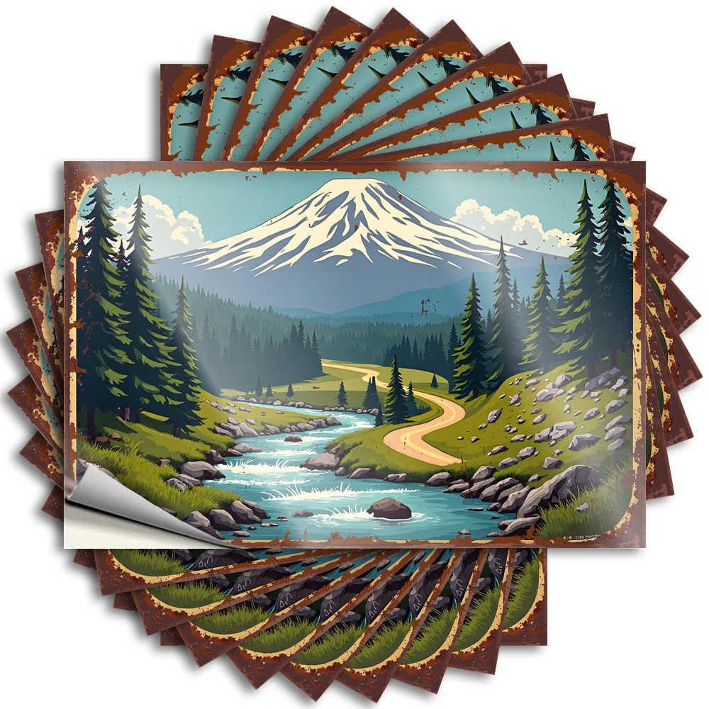 Western Bathroom, Sticker Bottle Mountain Serenity: A Landscape with River, Trees, and Snow-Capped | Boys Goods(6X9CM)