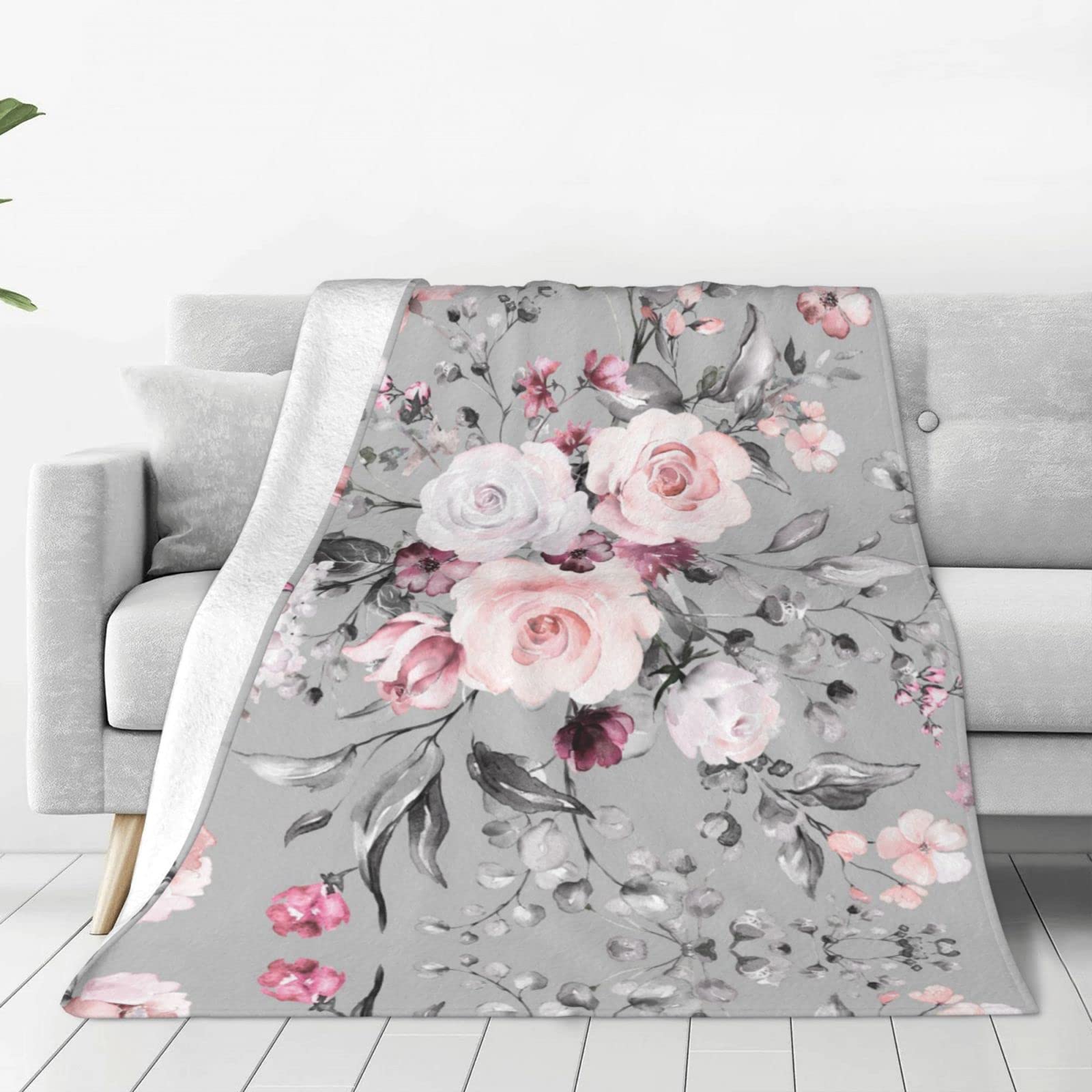 Couverture polaire à imprimé floral couverture flanelle douce chaude pour lit canapé