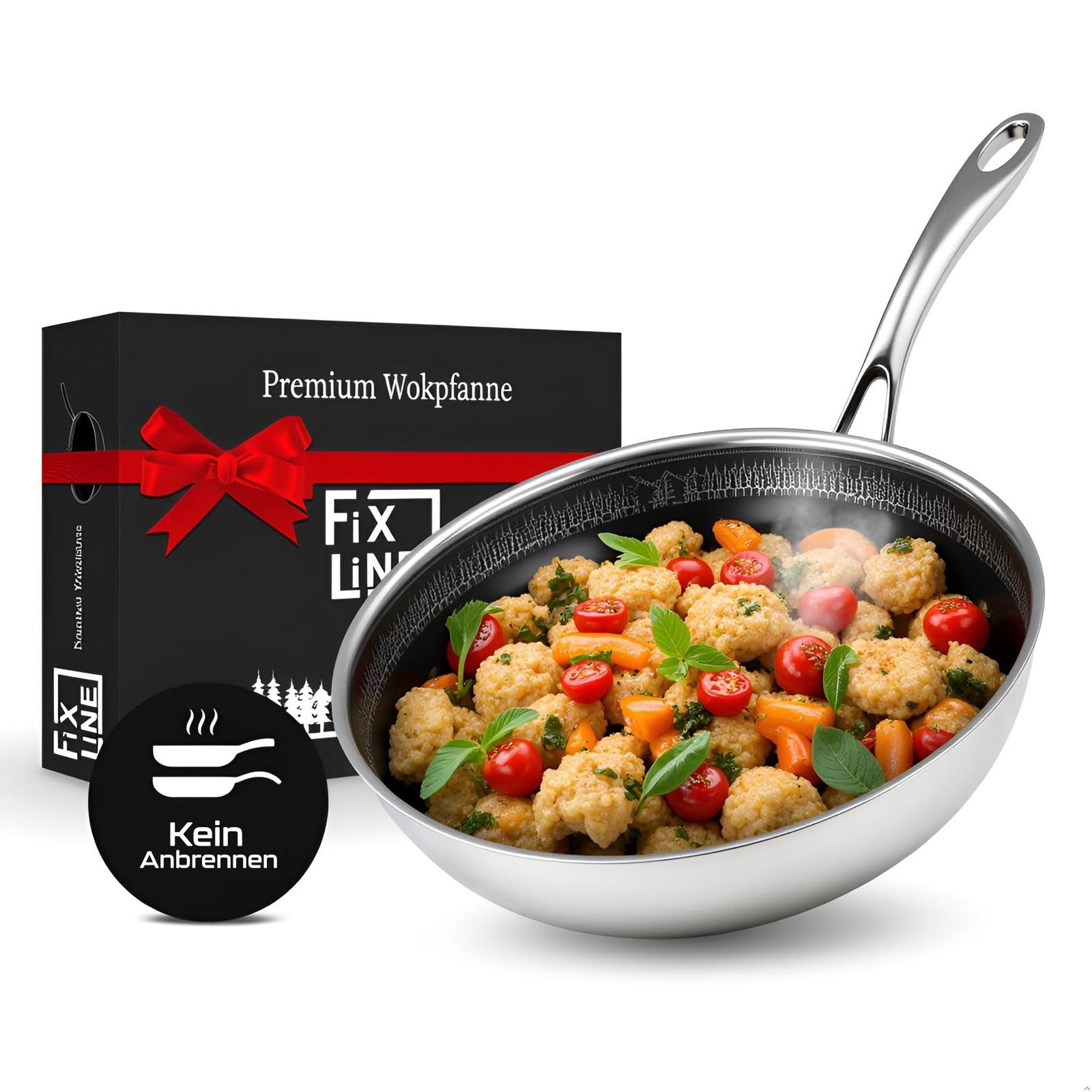 FIXLINE® BLACK FOREST Wokpfanne 28cm - Keramische Beschichtung - alle Herdarten inkl. Induktion - Backofengeeignet bis 230°C - Einfache Reinigung - Neuheit 2025