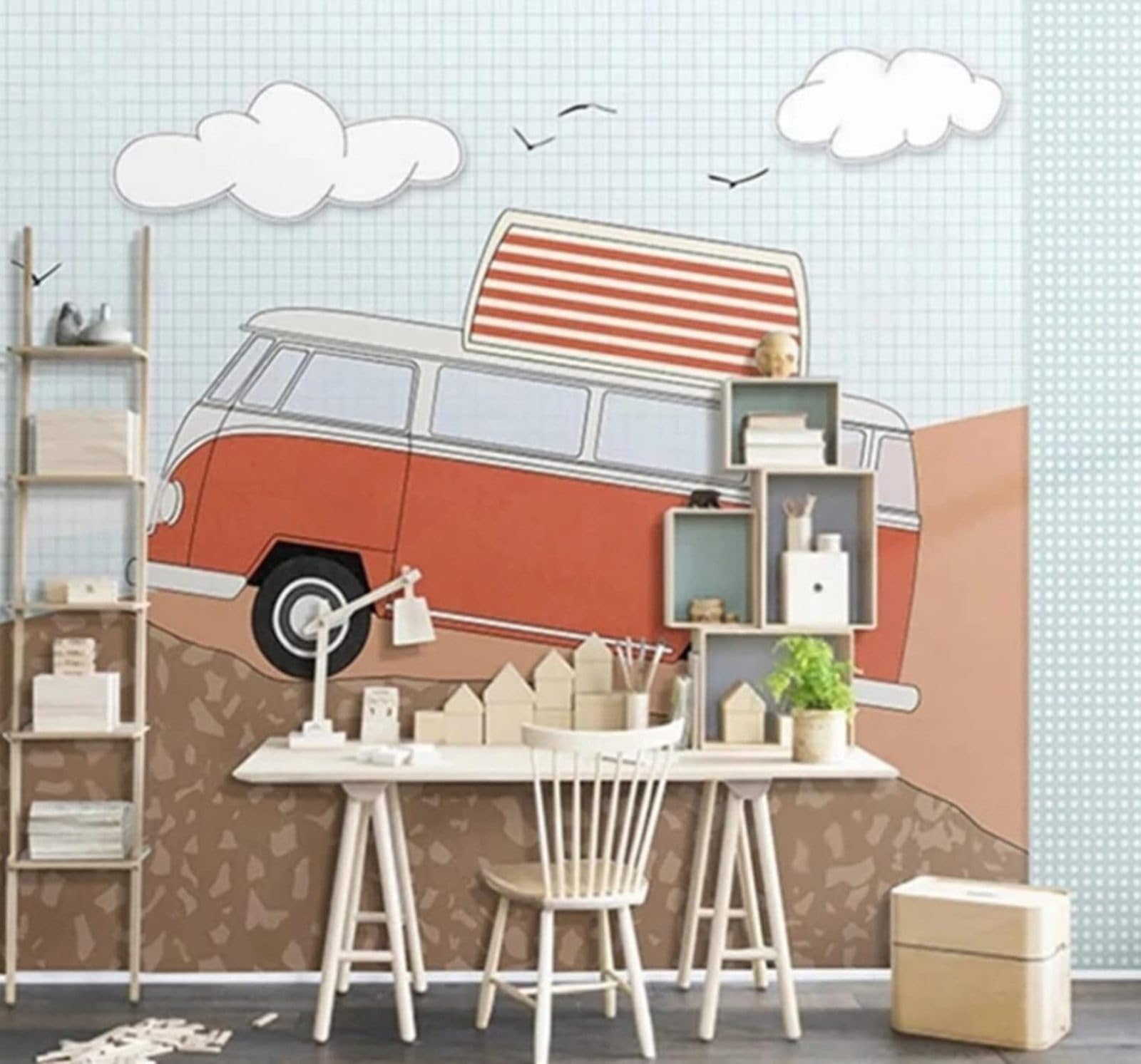 XLMING Minimalist Fresh Cartoon Car White Clouds 3D Wallpaper Luxury Silk Study Dining Feature Sofa Grey Bedroom Living Room Tv Decorative Wall-430cm×300cm