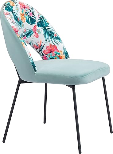 Miniatura 8 de Zuo Moderno - Bethpage Silla de comedor (juego de 2) estampado multicolor y verde - moderna - asiento - acero, madera contrachapada, espuma, 100%