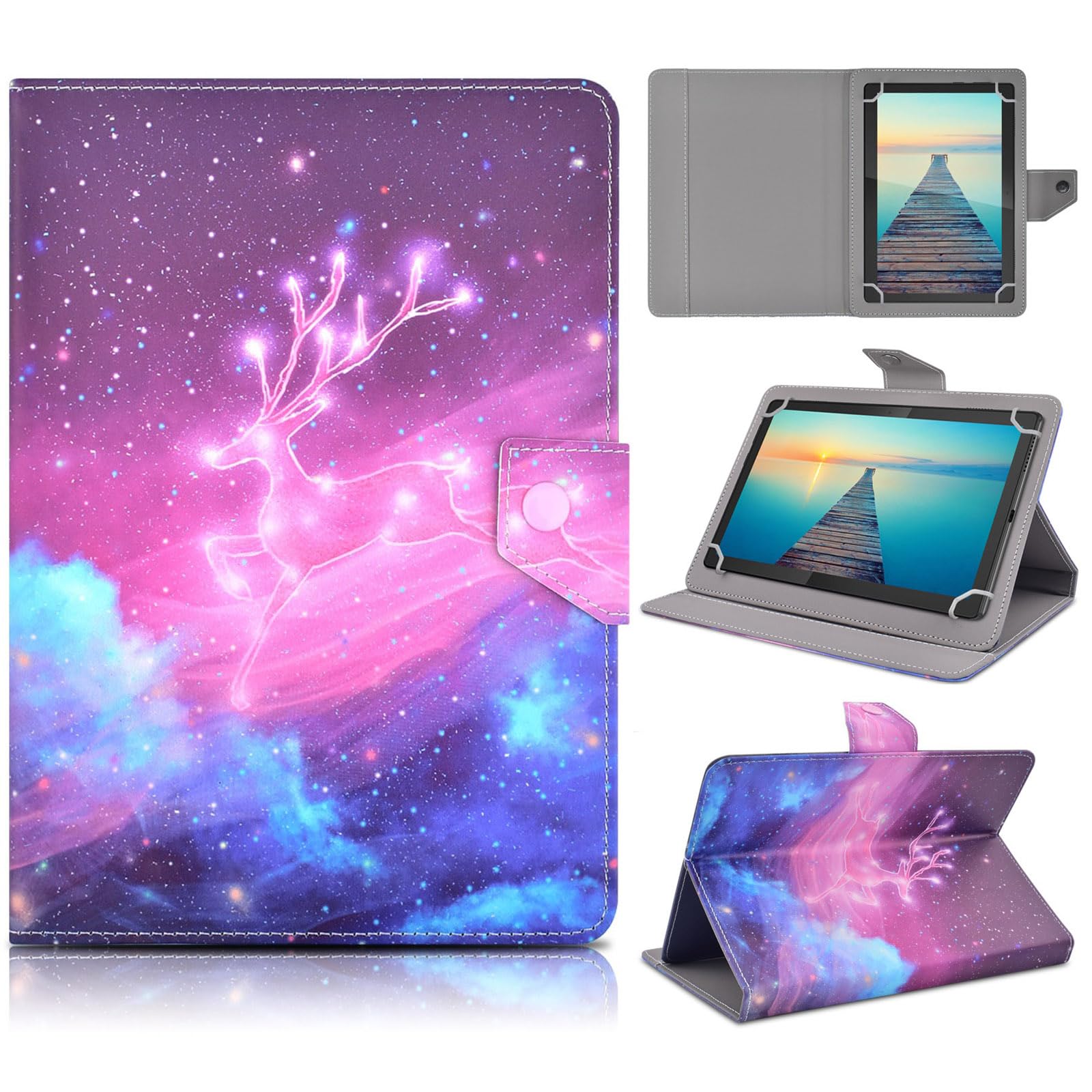 DETUOSI Universal 10.1 inch Tablet Case, 10 inch Tablet Cover, Travel Portable Protective Folio Leather Stand Shell Case【with 4 Fixed Rings】 for All Kinds of 9.6-10.5 inch Android/iOS/Windows Tablet