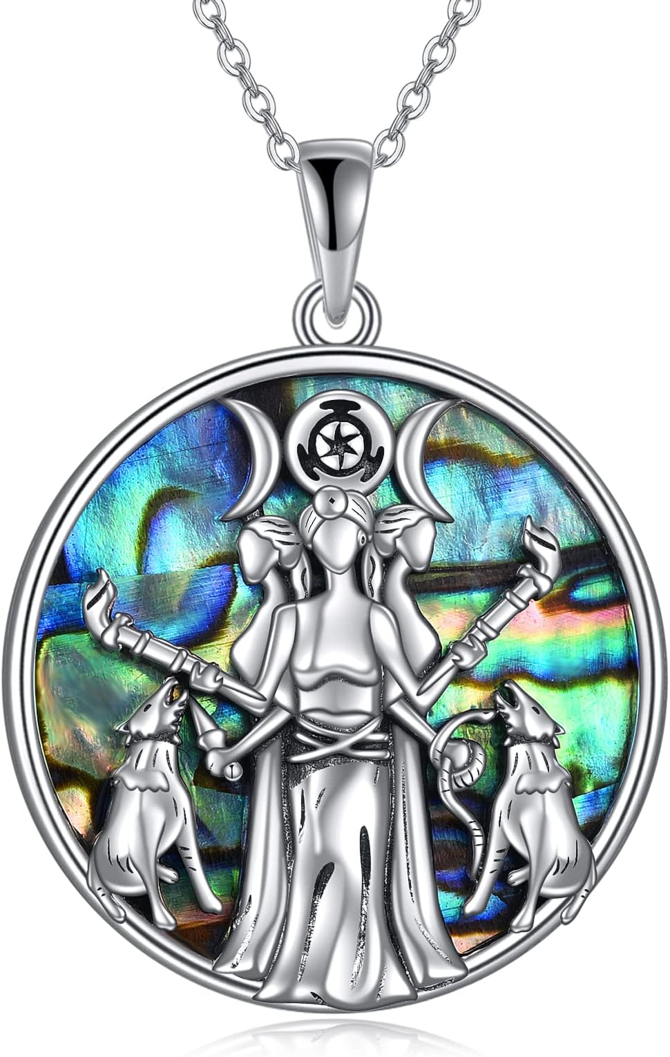 Goddess Hecate Necklace 925 Sterling Silver Wheel of Hekate Pendant Necklaces Triple Moon Goddess Necklace Pagan Witch Wiccan Witchy Proteccion Amulet Hecate Jewelry Christmas Jewelry