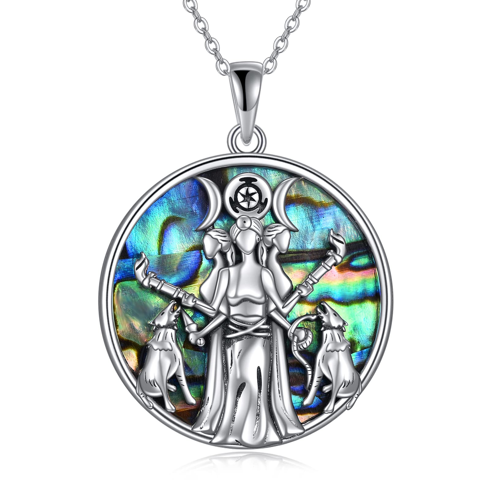DAYLINLOVEGoddess Hecate Necklace 925 Sterling Silver Wheel of Hekate Pendant Necklaces Triple Moon Goddess Necklace Pagan Witch Wiccan Witchy Proteccion Amulet Hecate Jewelry Christmas Jewelry