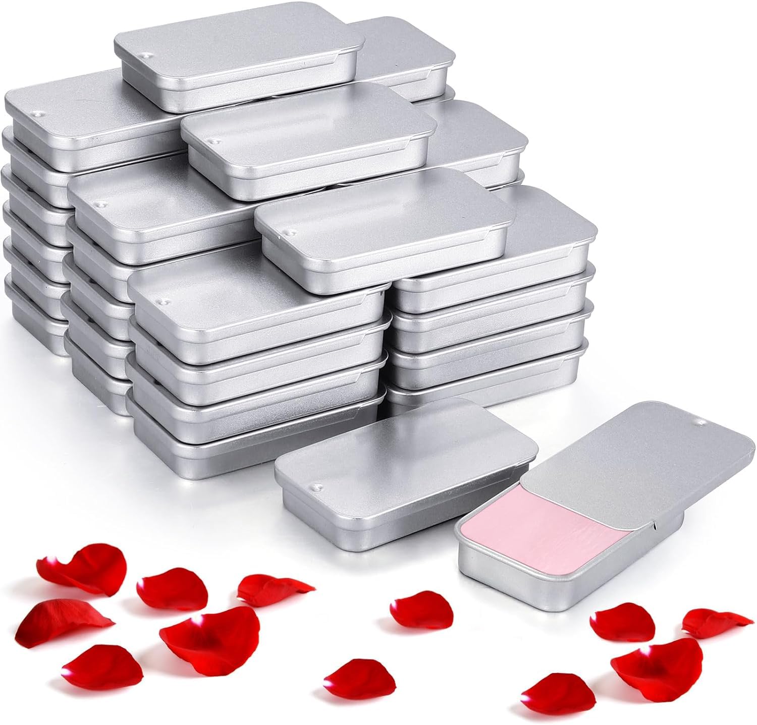 hunky dory 12pcs 10gram Silver Aluminium Small Slider Top Tin Lip Balm Tins with Lids Rectangular Metally Containers for Lip Balm, Candies, Jewelry, Crafts Pills, Solid Perfume, Cosmetic & Beauty-picture-18