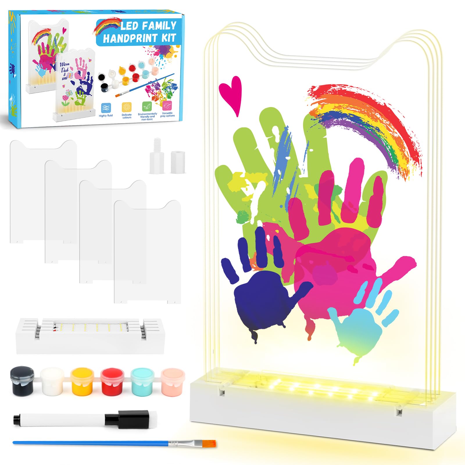 Herefun Kit Impronta Mani e Piedi Neonati per 4 Persone, Kit Impronte Mani Famiglia Con Base LED Illuminata, Neonati Ideale Regalo per Nascita, Nuovi Genitori, Battesimo Bimbo (B)