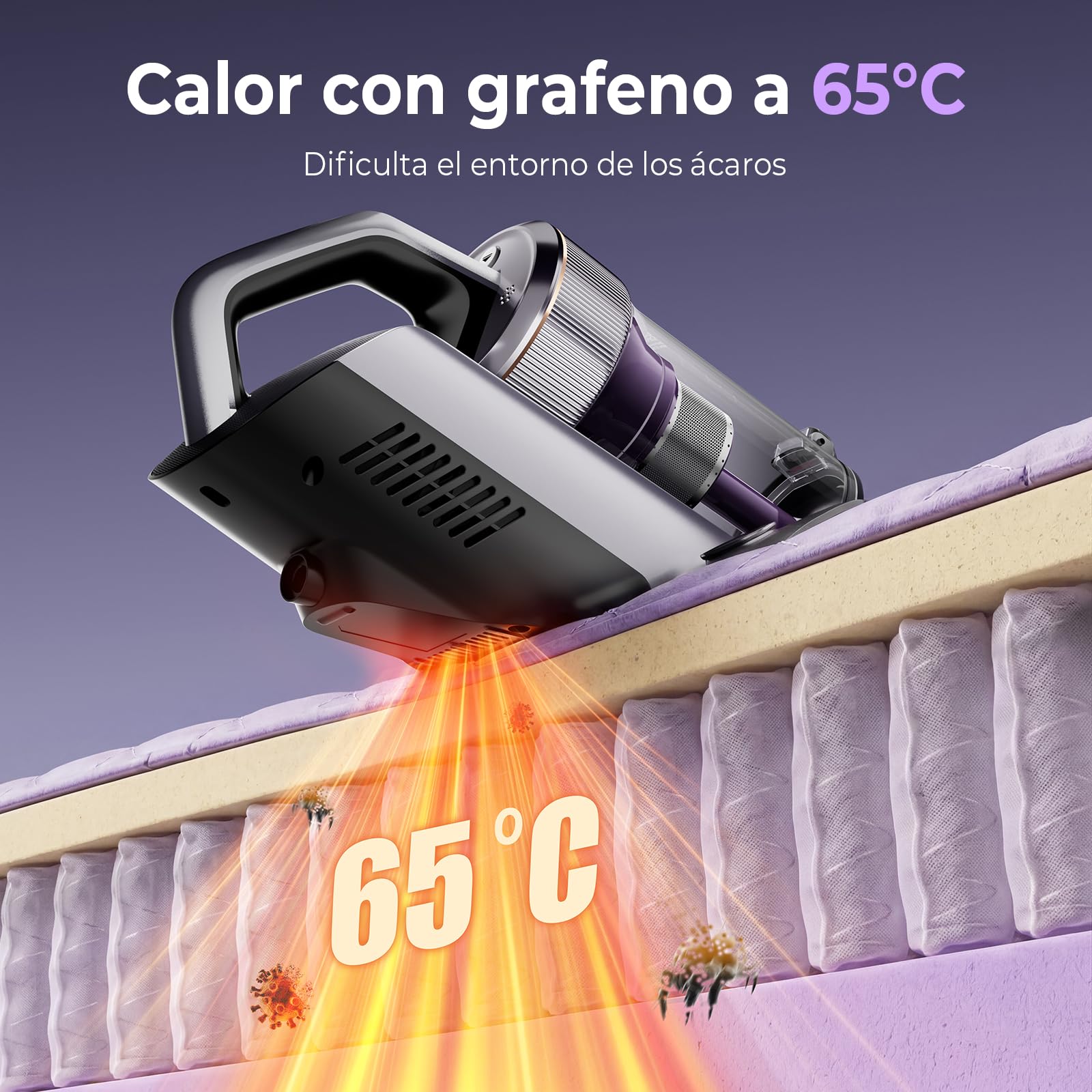 Jimmy Aspirador de Ácaros BX8 Pro, 600W Potente Aspirador de Mano para Colchón, 99% Esterilización UV-C Calefacción Grafeno 65°C Limpieza del colector de Polvo en 1 Clic para Ropa de Cama y sofá