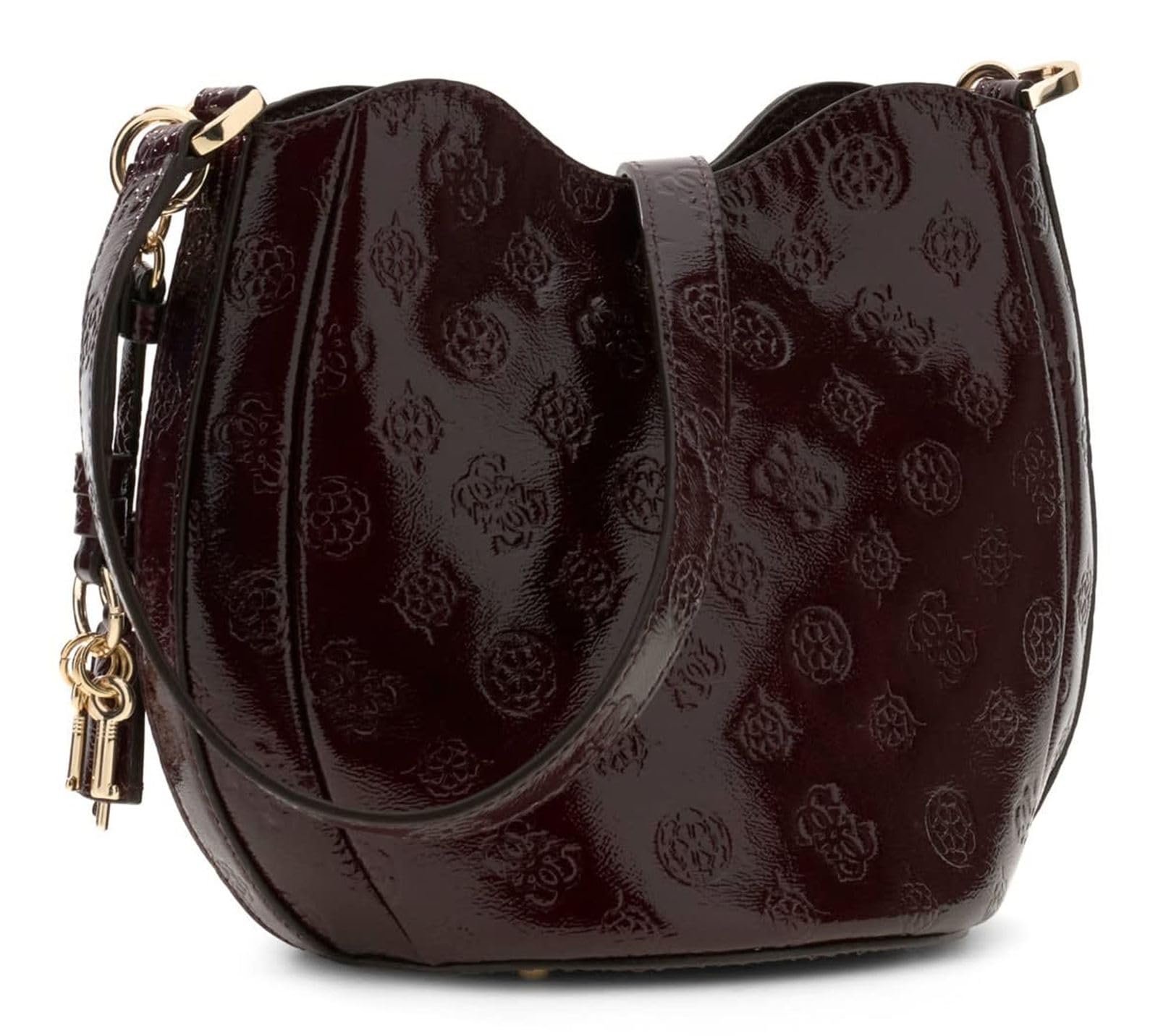 GUESS Umhängetasche Schultertasche Carmella Crossbody Bucket Bag Burgundy Logo dunkelrot