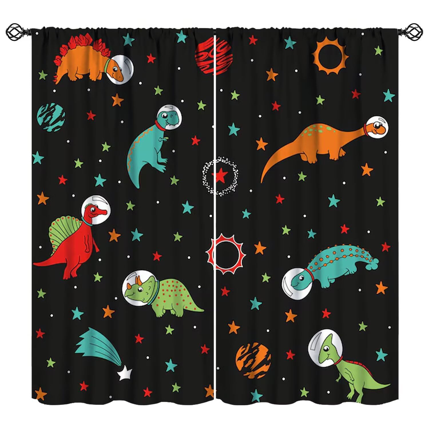 JESTRONRY Kids Dinosaur Curtains,Cute Dino in Space Cartoon Starry Galaxy Outer Space Window Drapes Curtain for Boys Girls Room Bedroom Toy Room 52" W X 84" L (Blackout)