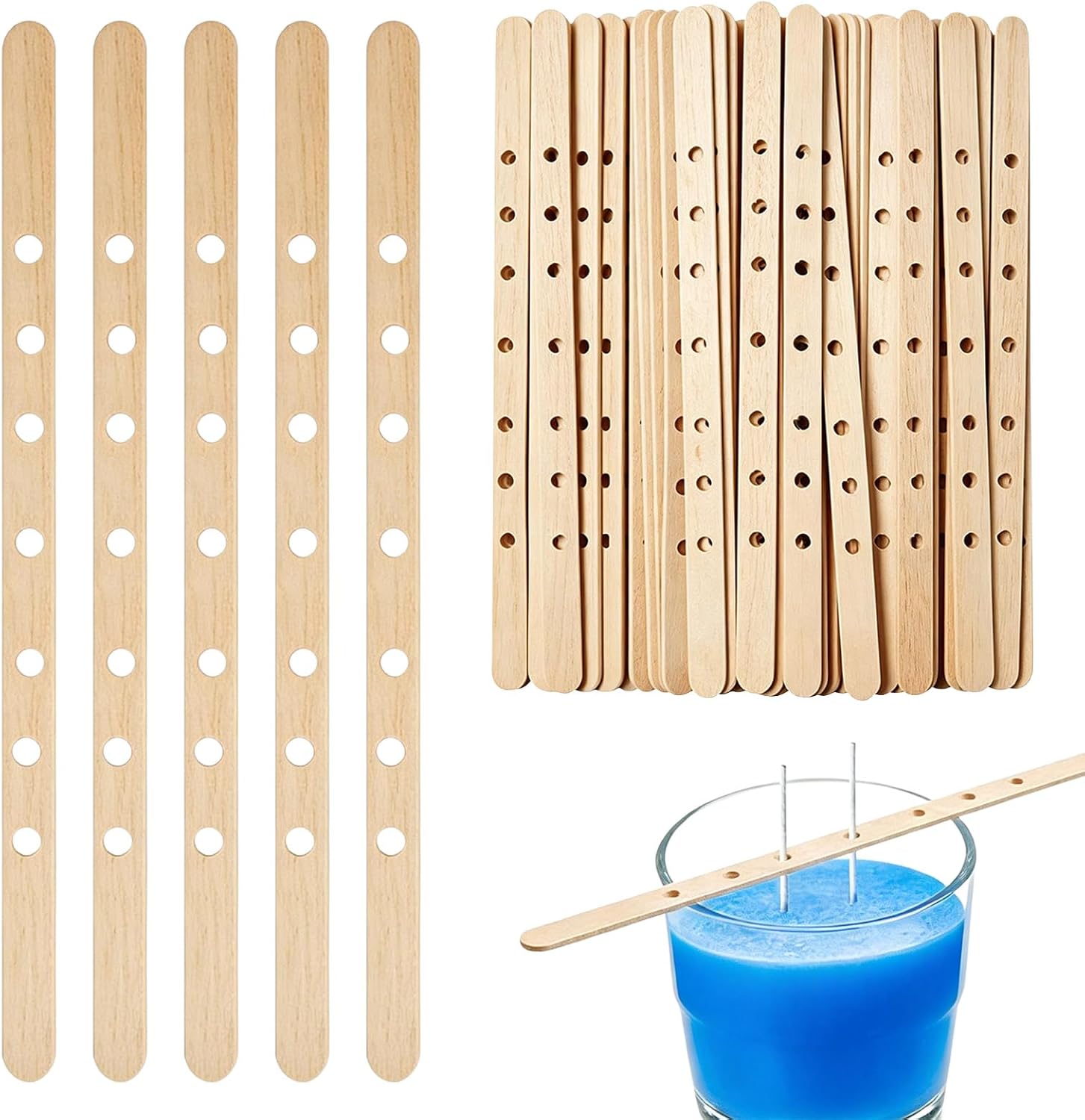 50 Pcs Wooden Candle Wick Holders, Candle Wick Bars Wick Centering Device Candle Making Wick Centering Tool with 7 Holes for Candle Making DIY Candles Arts Crafts