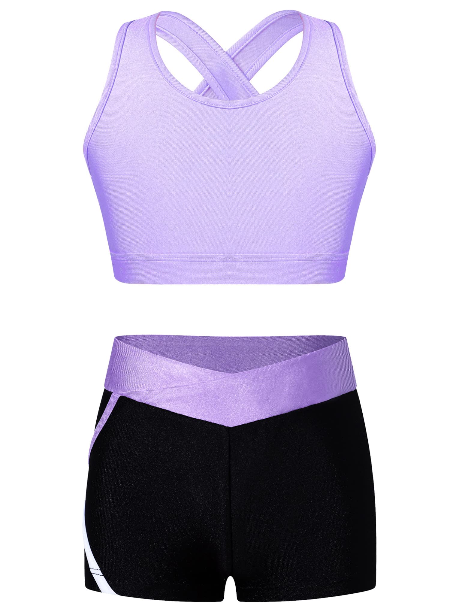 IEFIEL Ensemble Sport Enfant Fille Survêtement Avec Débardeur Et Short Brassière Crop Top Danse Hip Hop Leggings Court Gym 5-14 Ans Bleu Royal - Sport